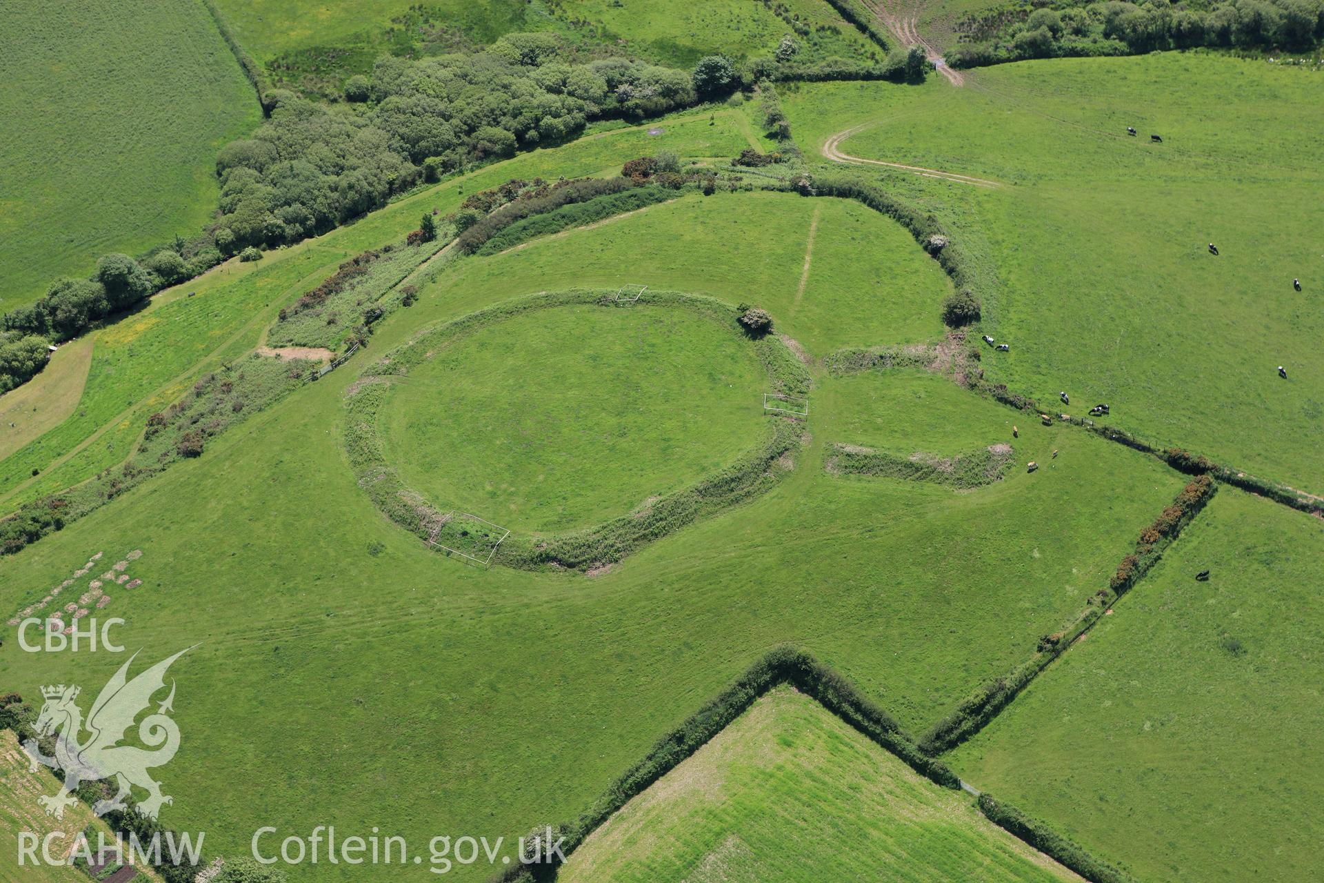 RCAHMW colour oblique aerial photograph of Castle Bucket. Taken on 01 June 2009 by Toby Driver