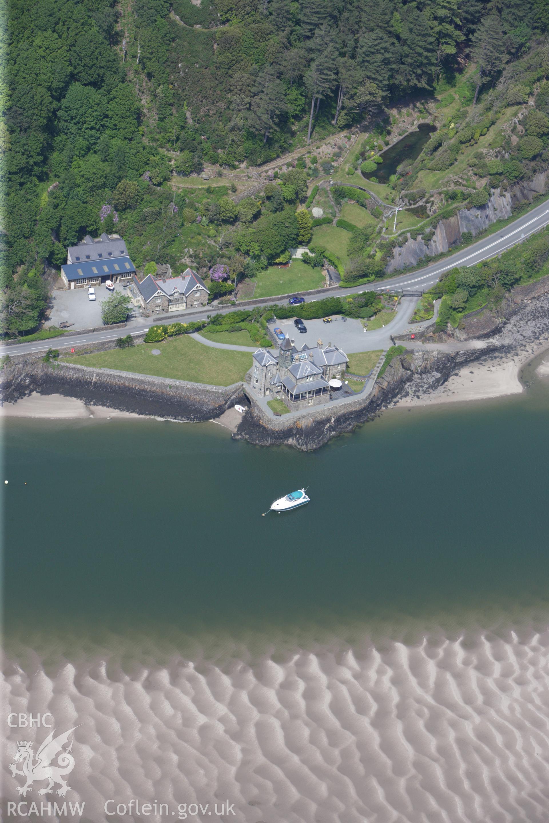 RCAHMW colour oblique aerial photograph of Coes Faen Hall, Coesfaen, Barmouth. Taken on 02 June 2009 by Toby Driver