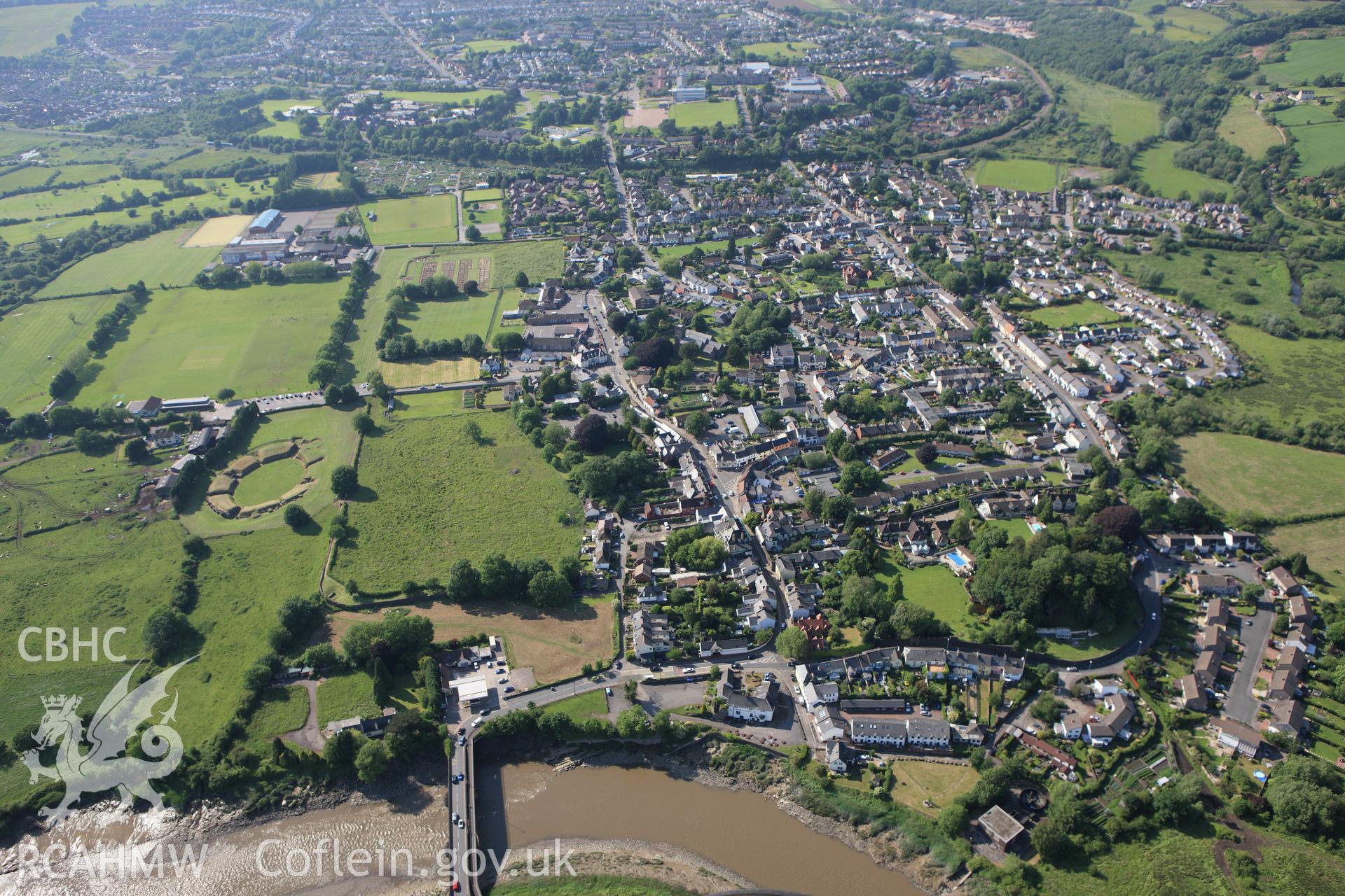 RCAHMW colour oblique aerial photograph of Caerleon Roman Amphitheatre and Legionary Fortress. Taken on 11 June 2009 by Toby Driver