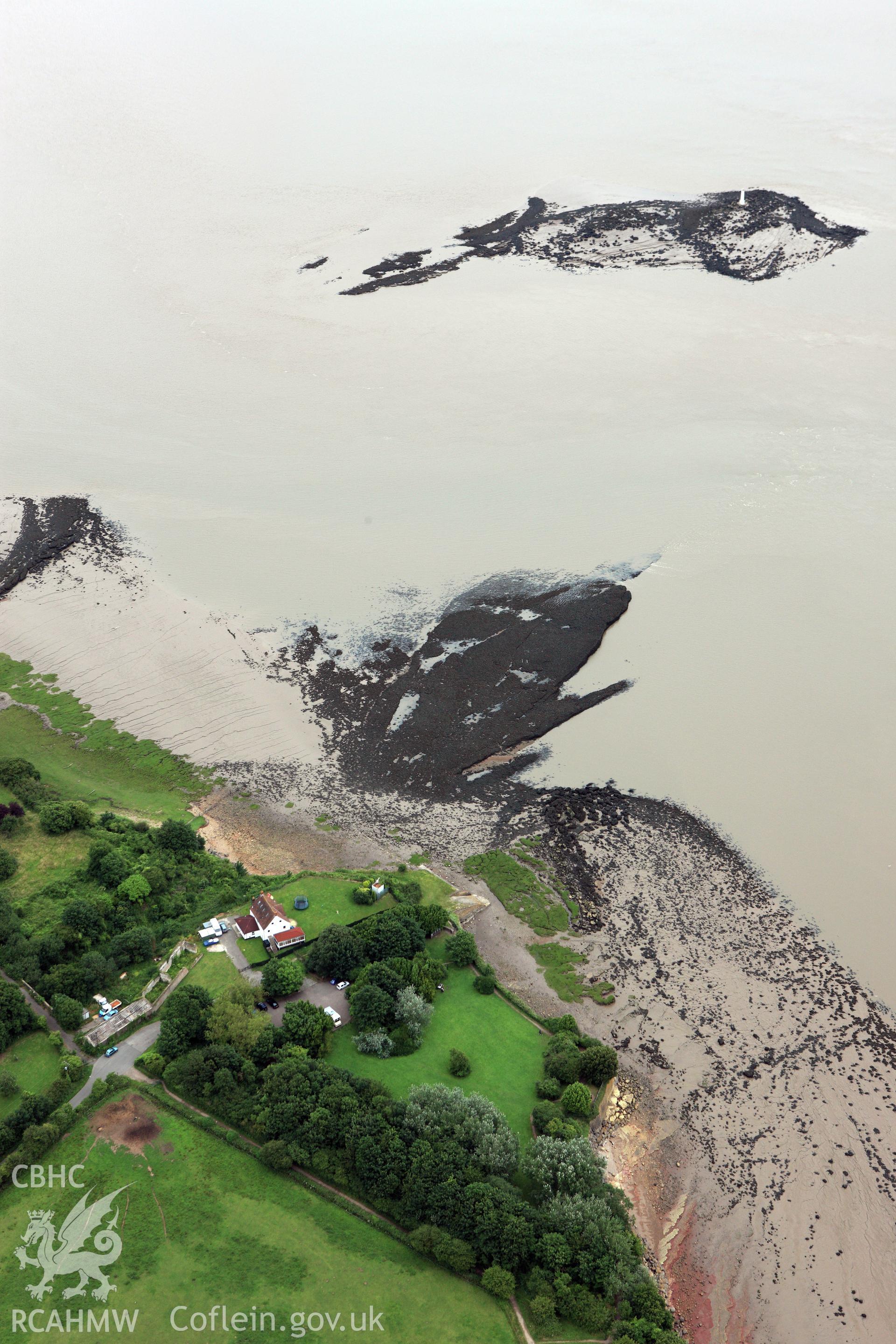 RCAHMW colour oblique aerial photograph of Black Rock Roman Ferry Site, Portskewett. Taken on 09 July 2009 by Toby Driver