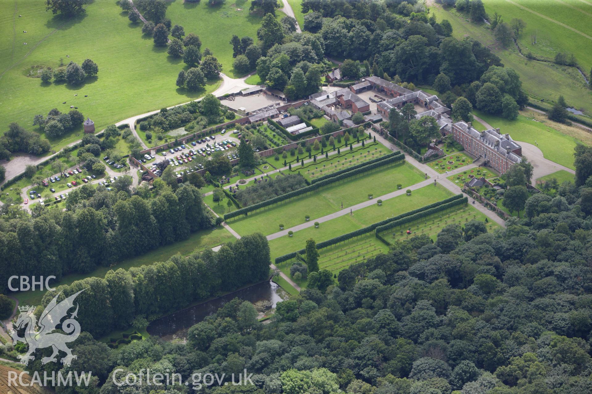 RCAHMW colour oblique aerial photograph of Erddig Hall, Marchwiel. Taken on 30 July 2009 by Toby Driver