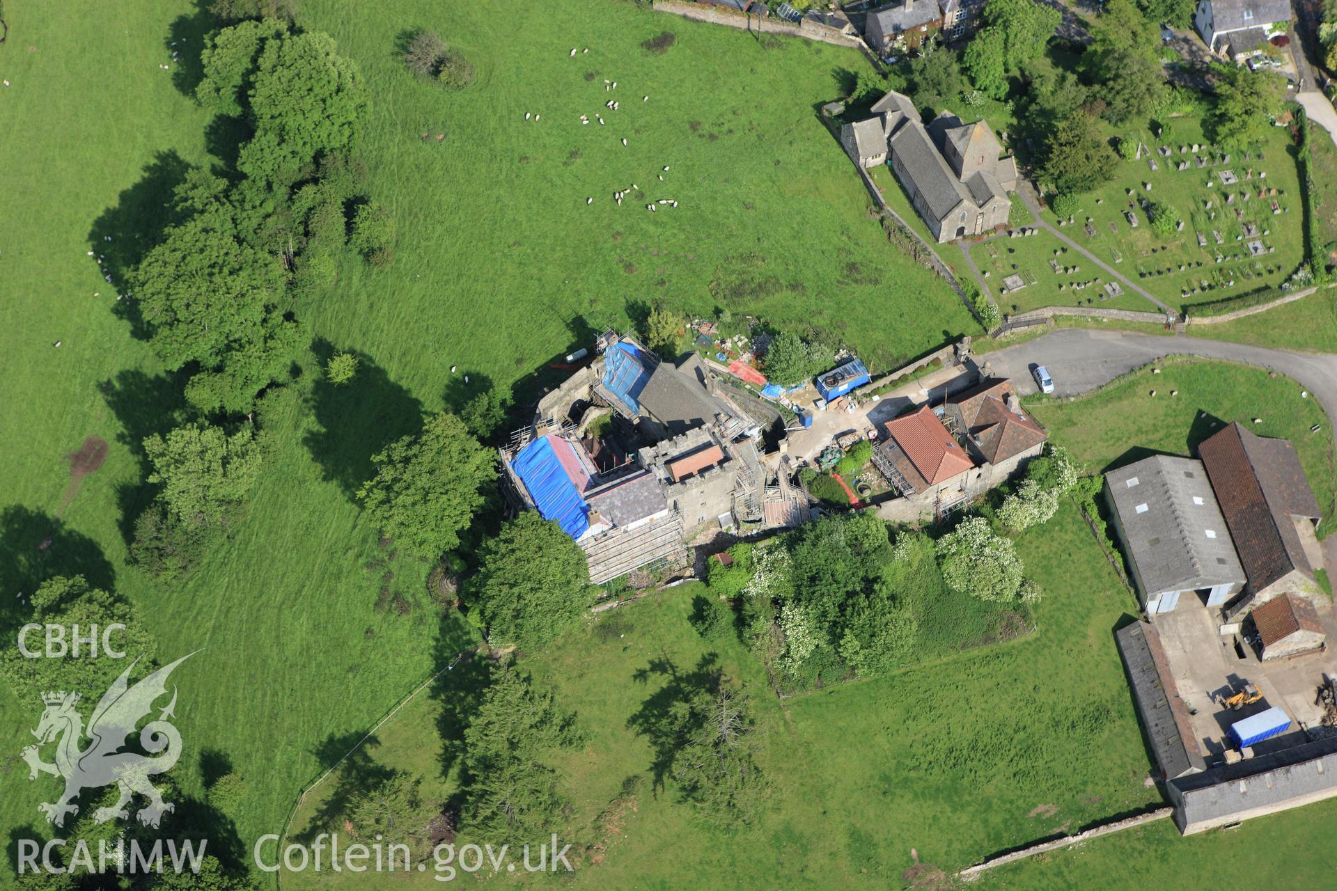 RCAHMW colour oblique aerial photograph of Penhow Castle. Taken on 11 June 2009 by Toby Driver