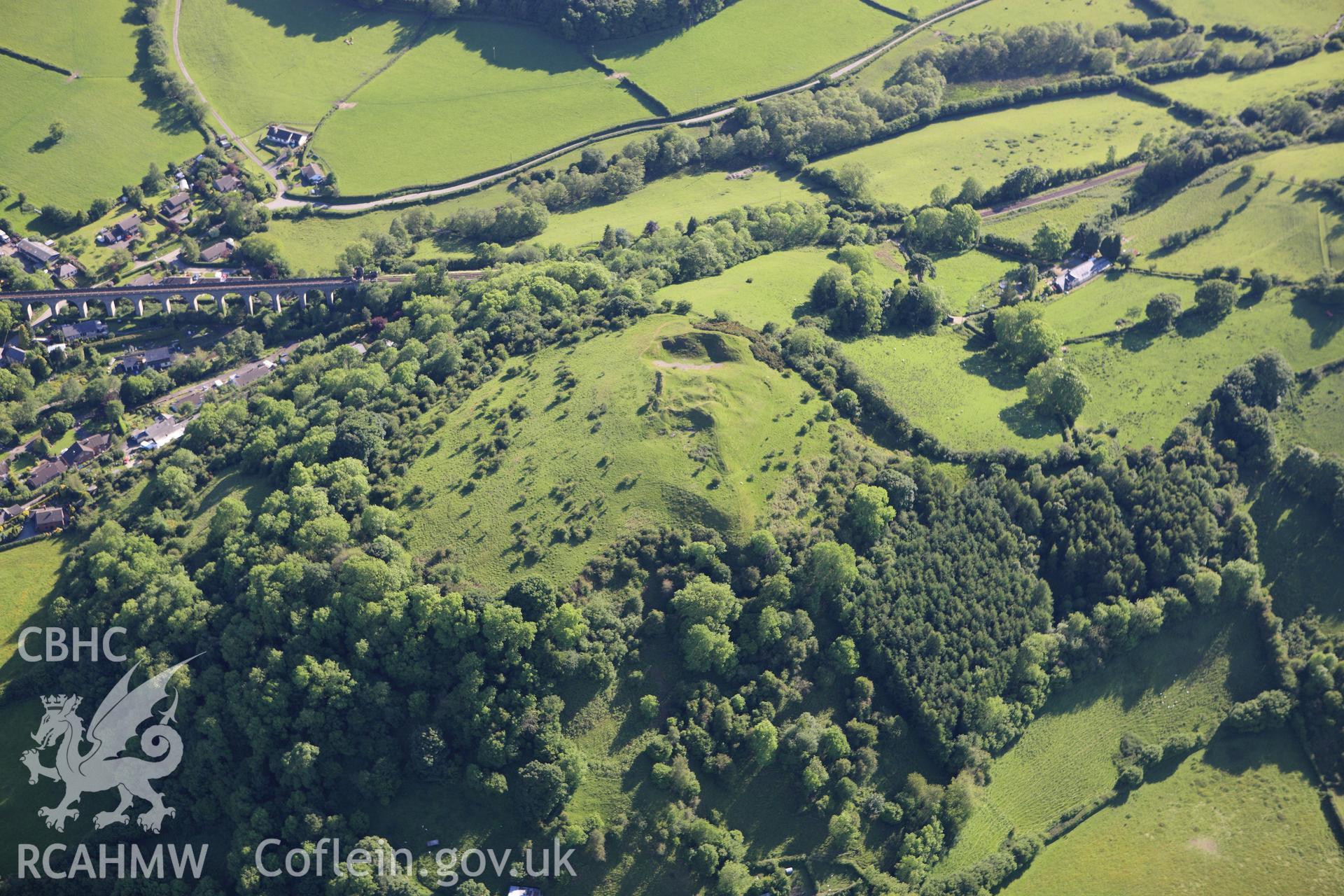 RCAHMW colour oblique aerial photograph of Cnwclas Castle. Taken on 11 June 2009 by Toby Driver