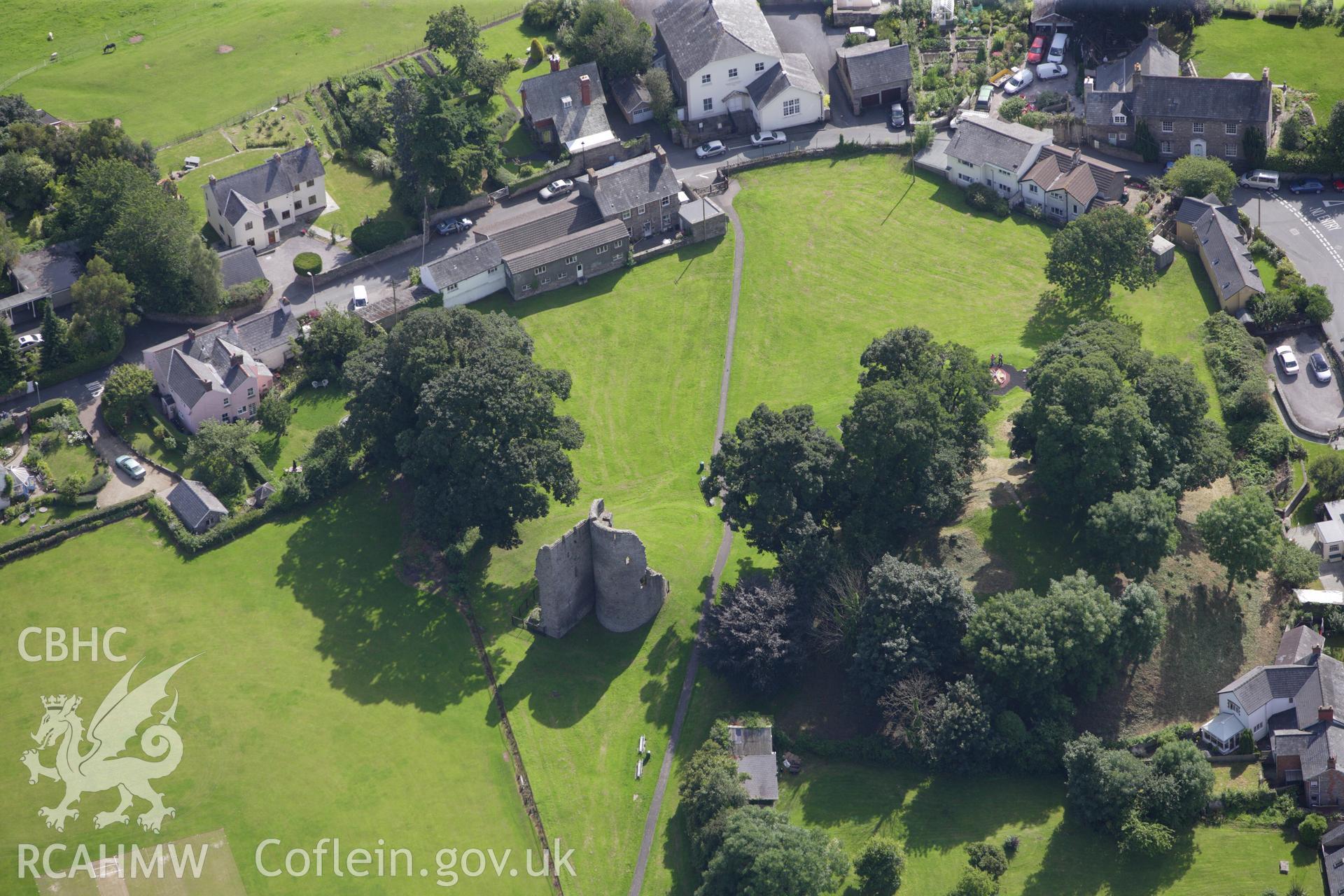 RCAHMW colour oblique aerial photograph of Crickhowell Castle. Taken on 23 July 2009 by Toby Driver