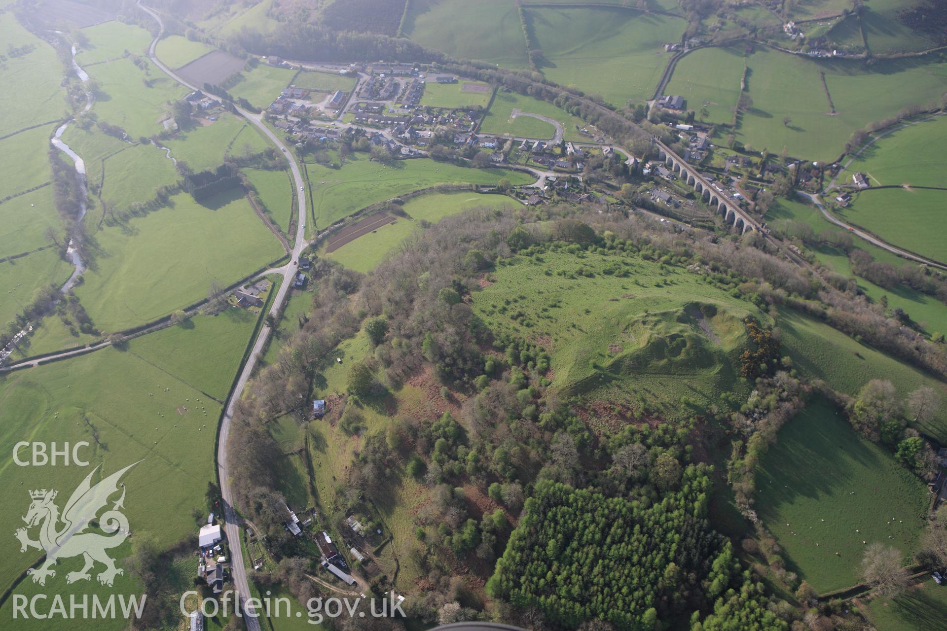 RCAHMW colour oblique aerial photograph of Cnwclas Castle. Taken on 21 April 2009 by Toby Driver