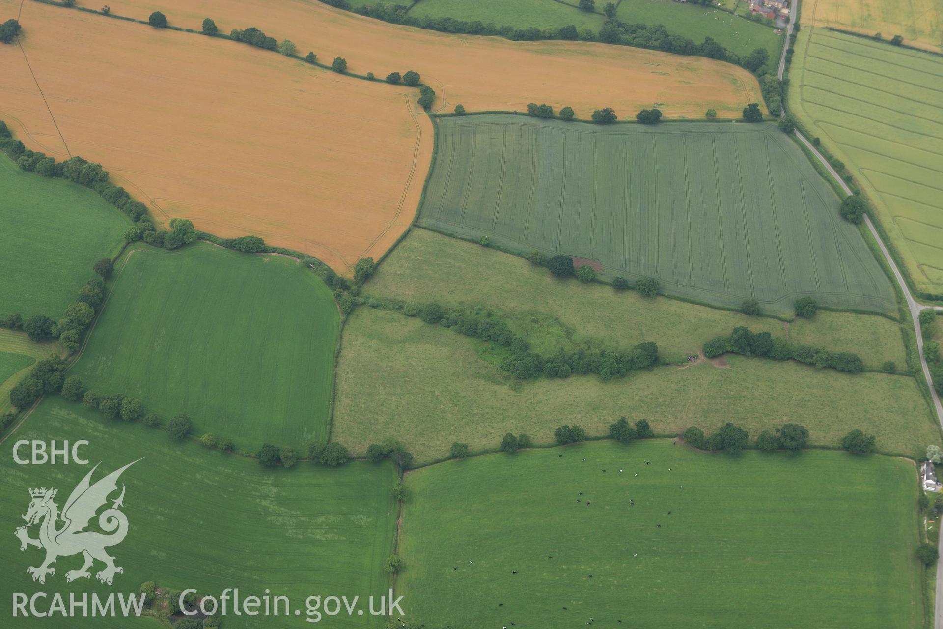 RCAHMW colour oblique aerial photograph of site of Roman finds, Burton Green. Taken on 29 June 2009 by Toby Driver