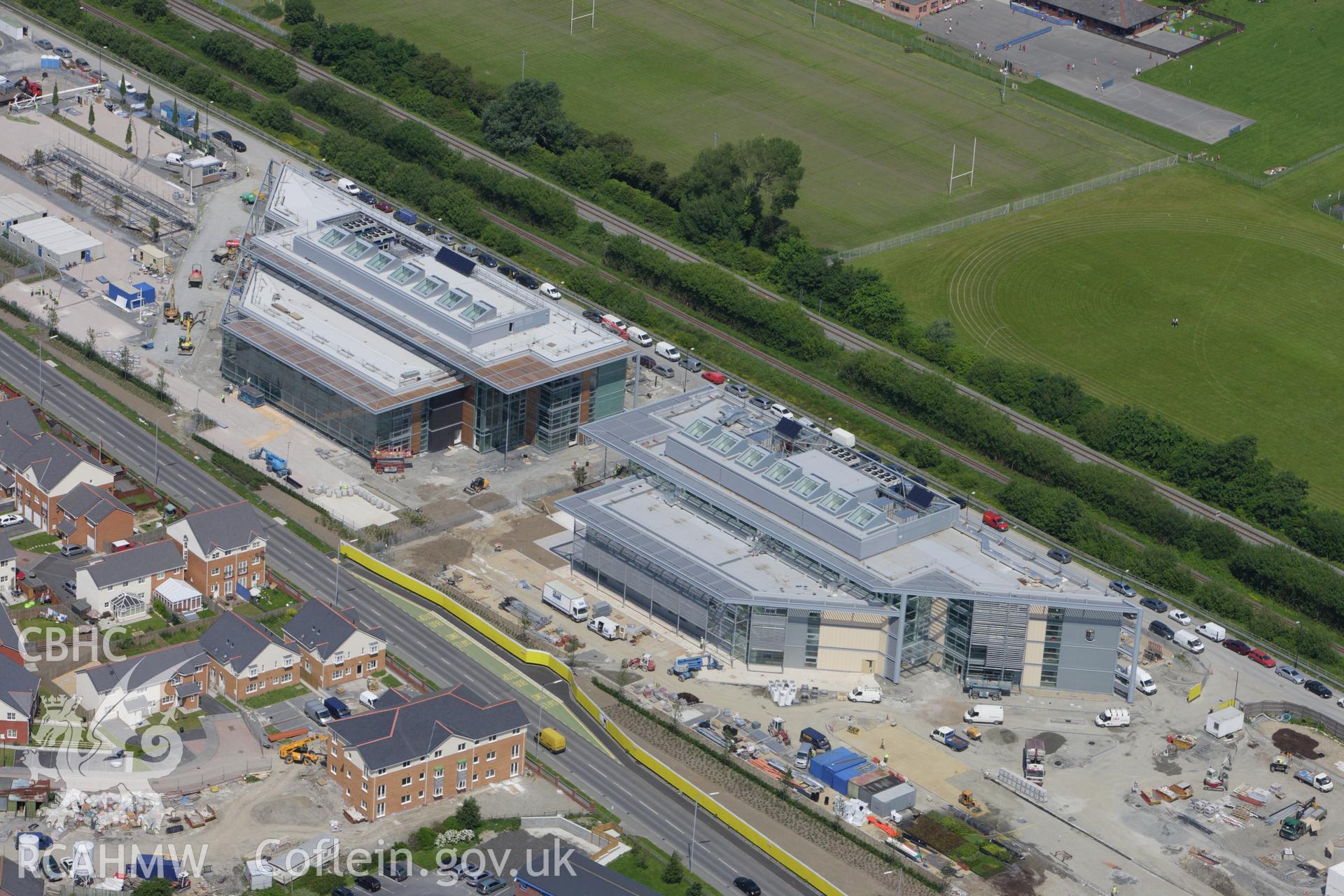 RCAHMW colour oblique aerial photograph of Welsh Assembly Government and County Council offices, Aberystwyth. Taken on 02 June 2009 by Toby Driver