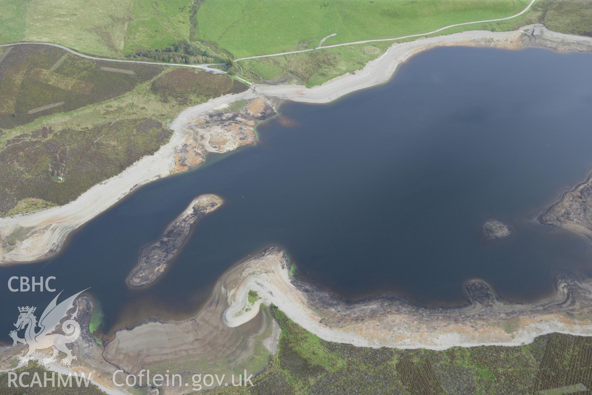 RCAHMW colour oblique aerial photograph of Llyn Brenig with low water. Taken on 13 October 2009 by Toby Driver