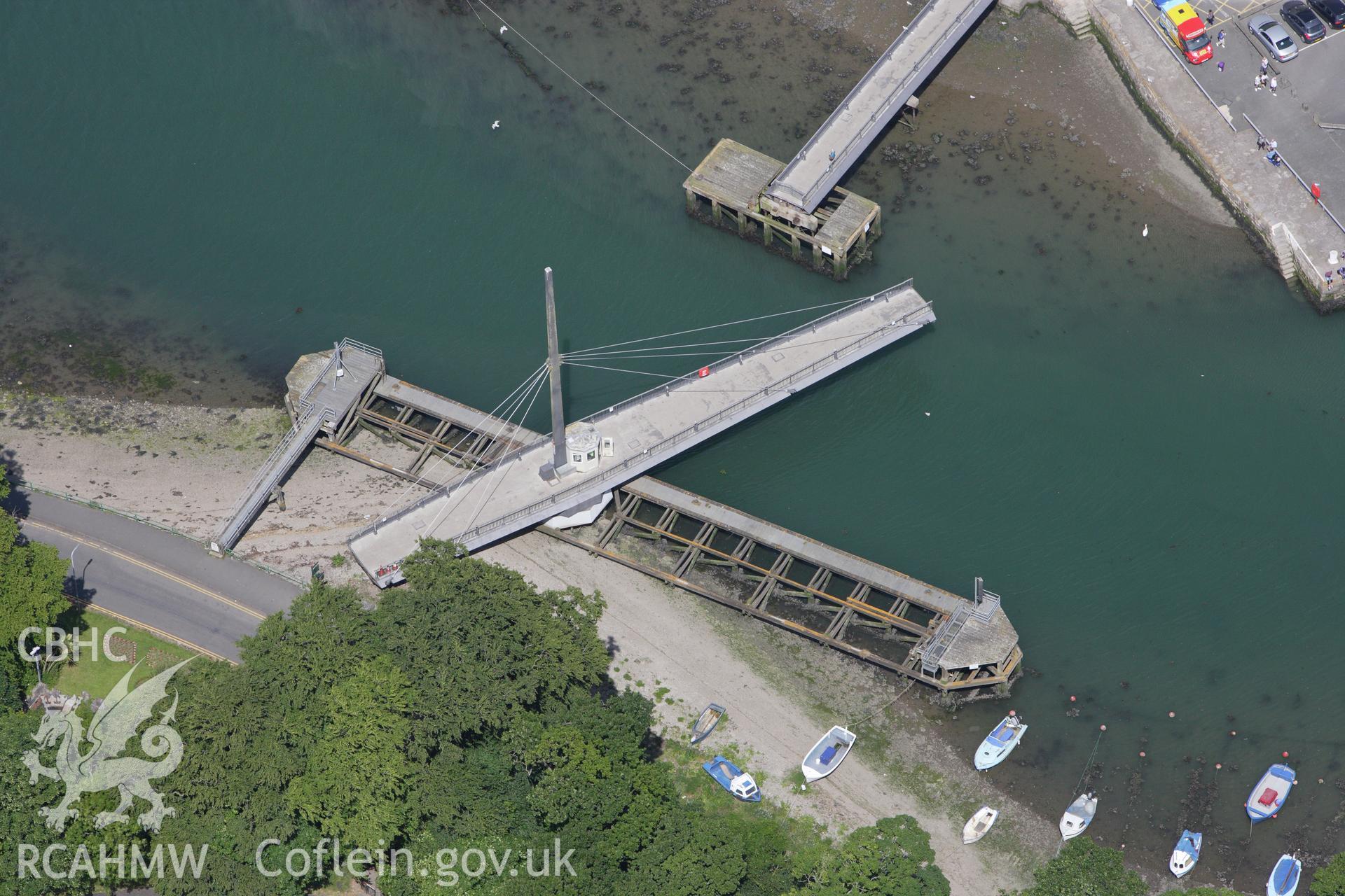 RCAHMW colour oblique aerial photograph of Caernarfon Swing Bridge. Taken on 16 June 2009 by Toby Driver