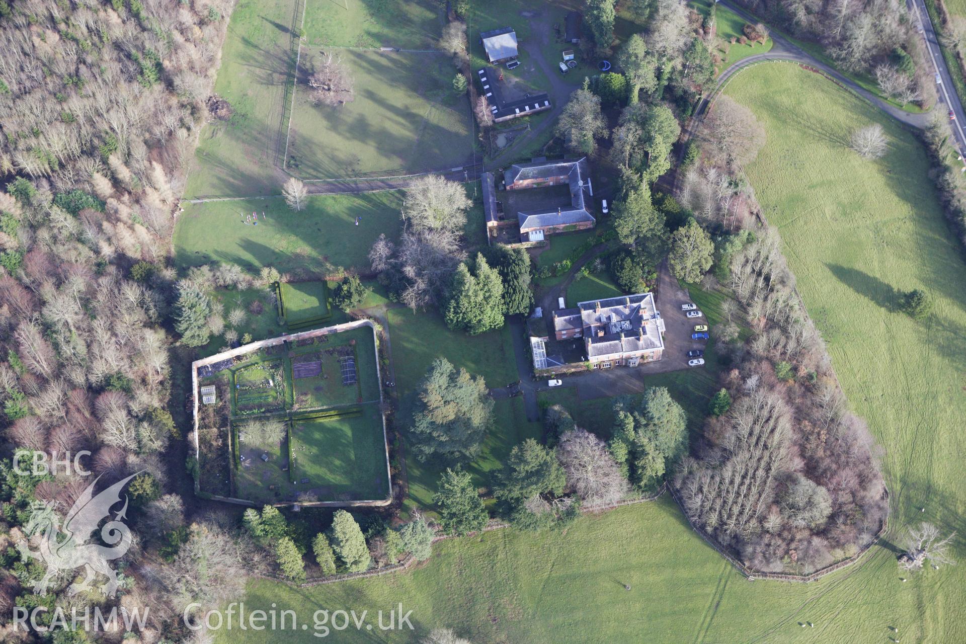 RCAHMW colour oblique aerial photograph of Garthmyl Hall. Taken on 10 December 2009 by Toby Driver