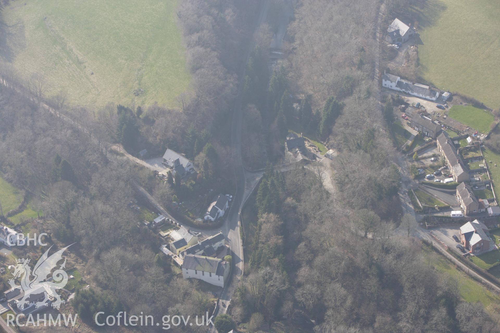 RCAHMW colour oblique photograph of Bontuchel village. Taken by Toby Driver on 18/03/2009.