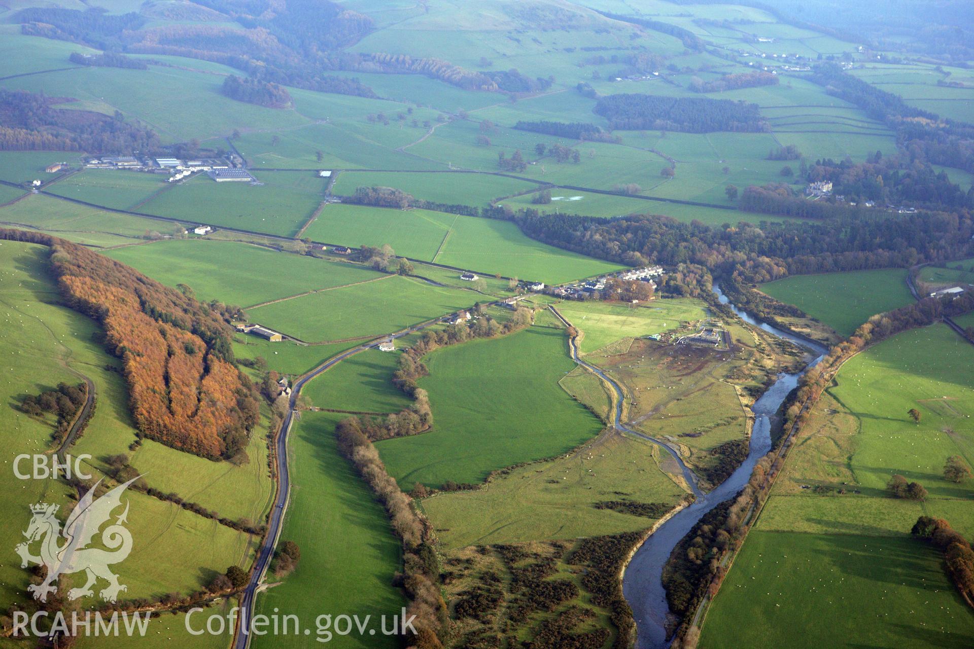 RCAHMW colour oblique aerial photograph of the possible Roman Villa site at Nant Magwr, Abermagwr. Taken on 09 November 2009 by Toby Driver