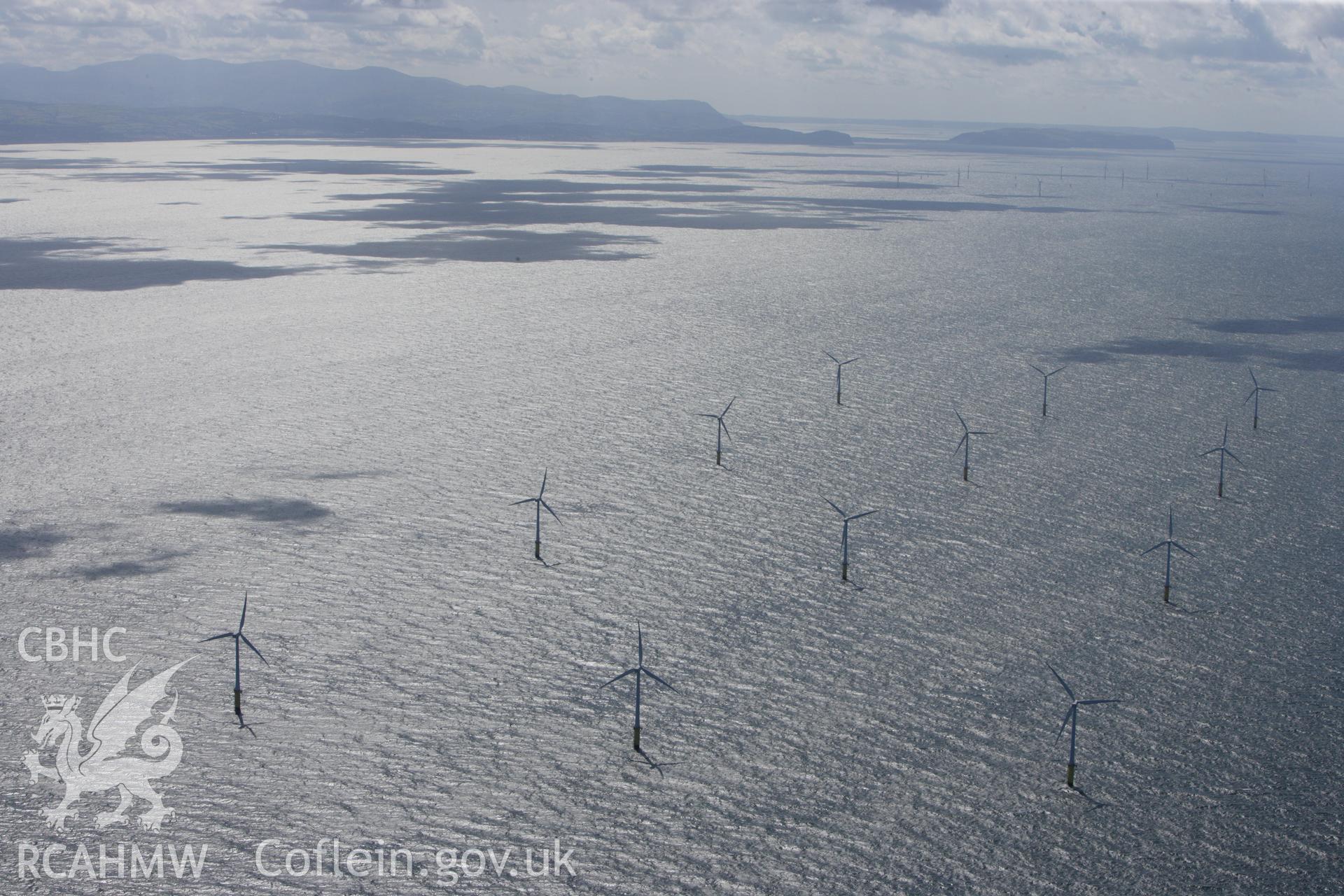 RCAHMW colour oblique aerial photograph of North Hoyle Offshore Windfarm, Prestatyn. Taken on 30 July 2009 by Toby Driver