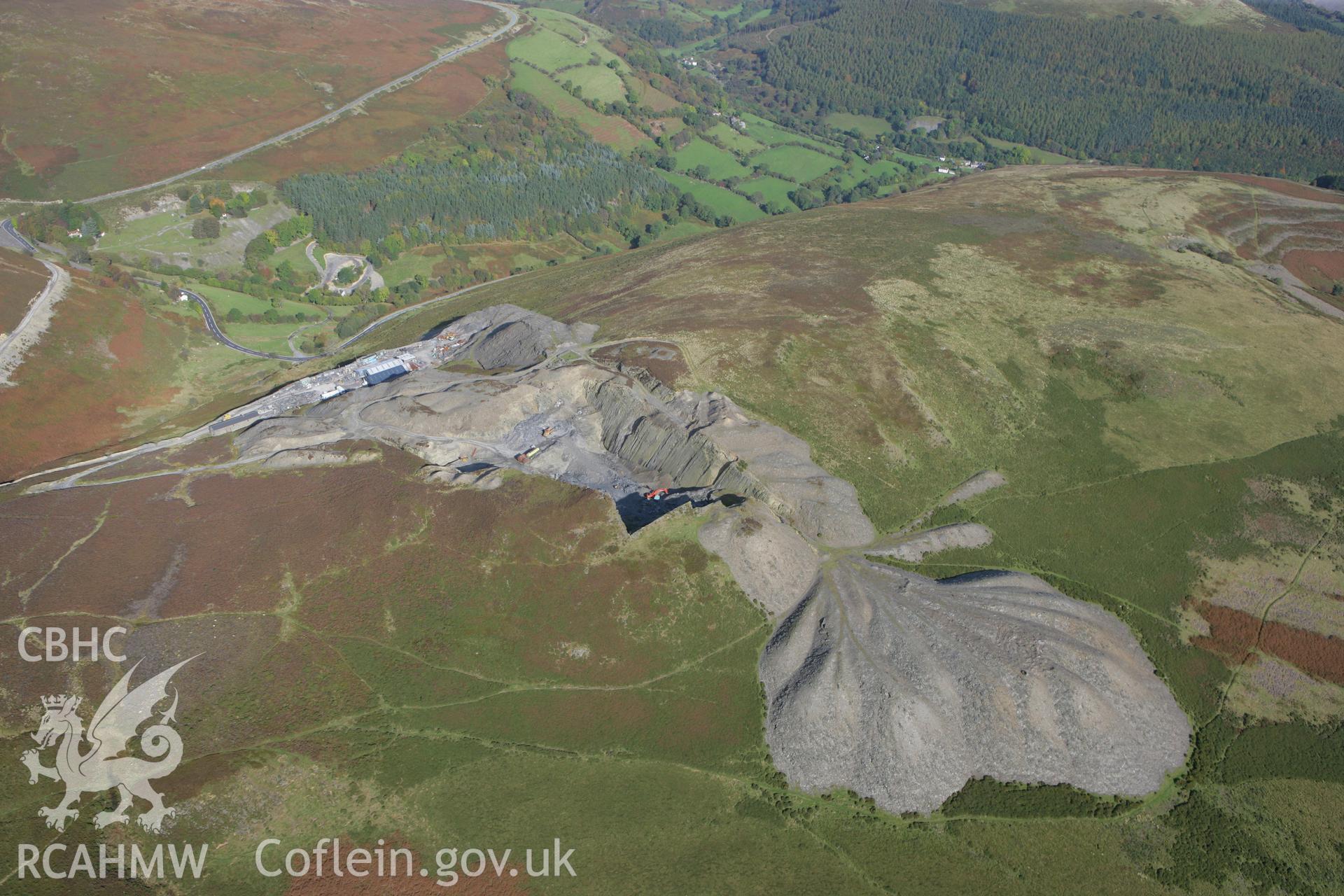 RCAHMW colour oblique aerial photograph of Clogau Slate Quarry. Taken on 13 October 2009 by Toby Driver