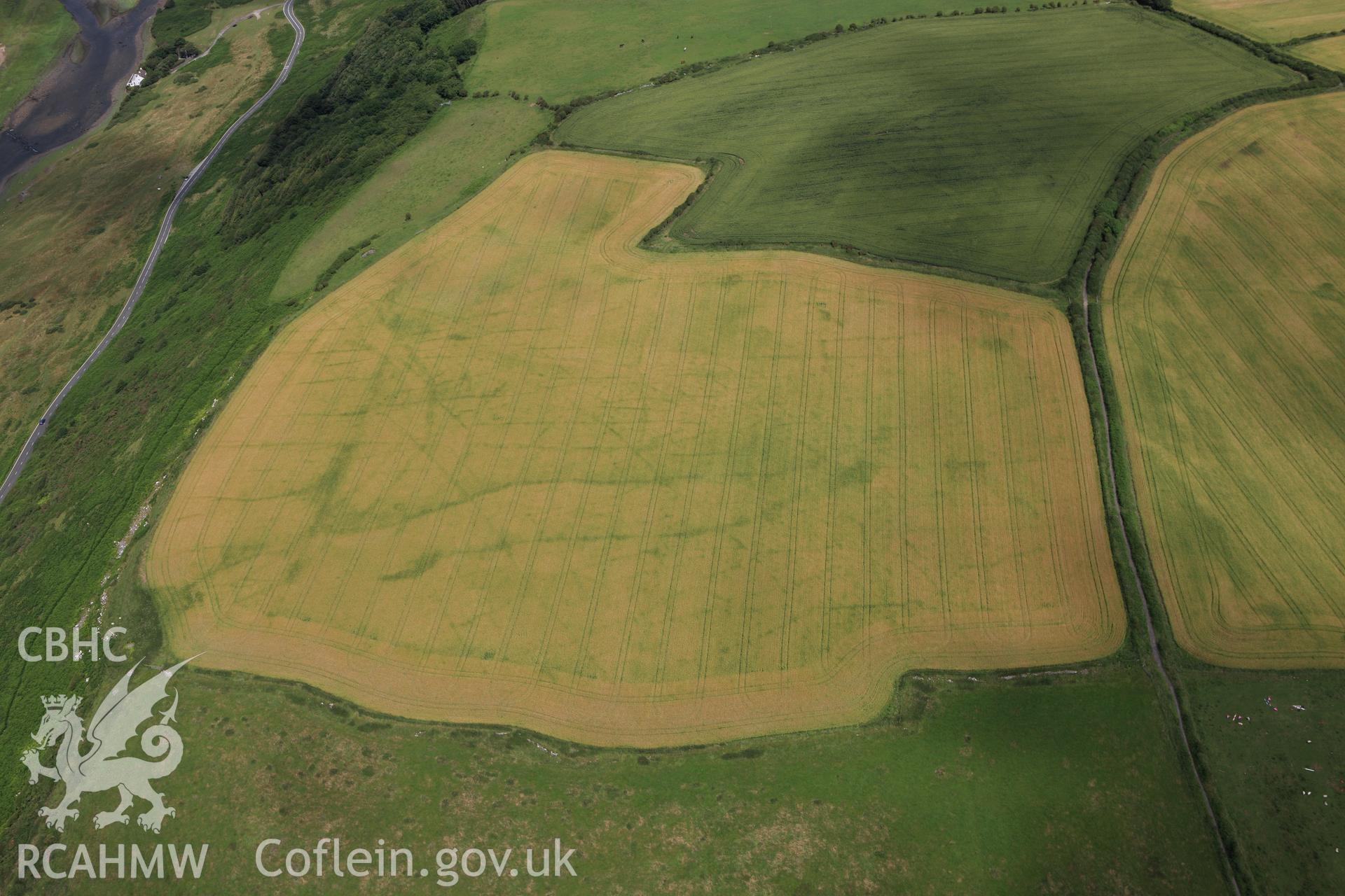 RCAHMW colour oblique aerial photograph of an Norton West enclosure, to the east of Sutton. Taken on 09 July 2009 by Toby Driver