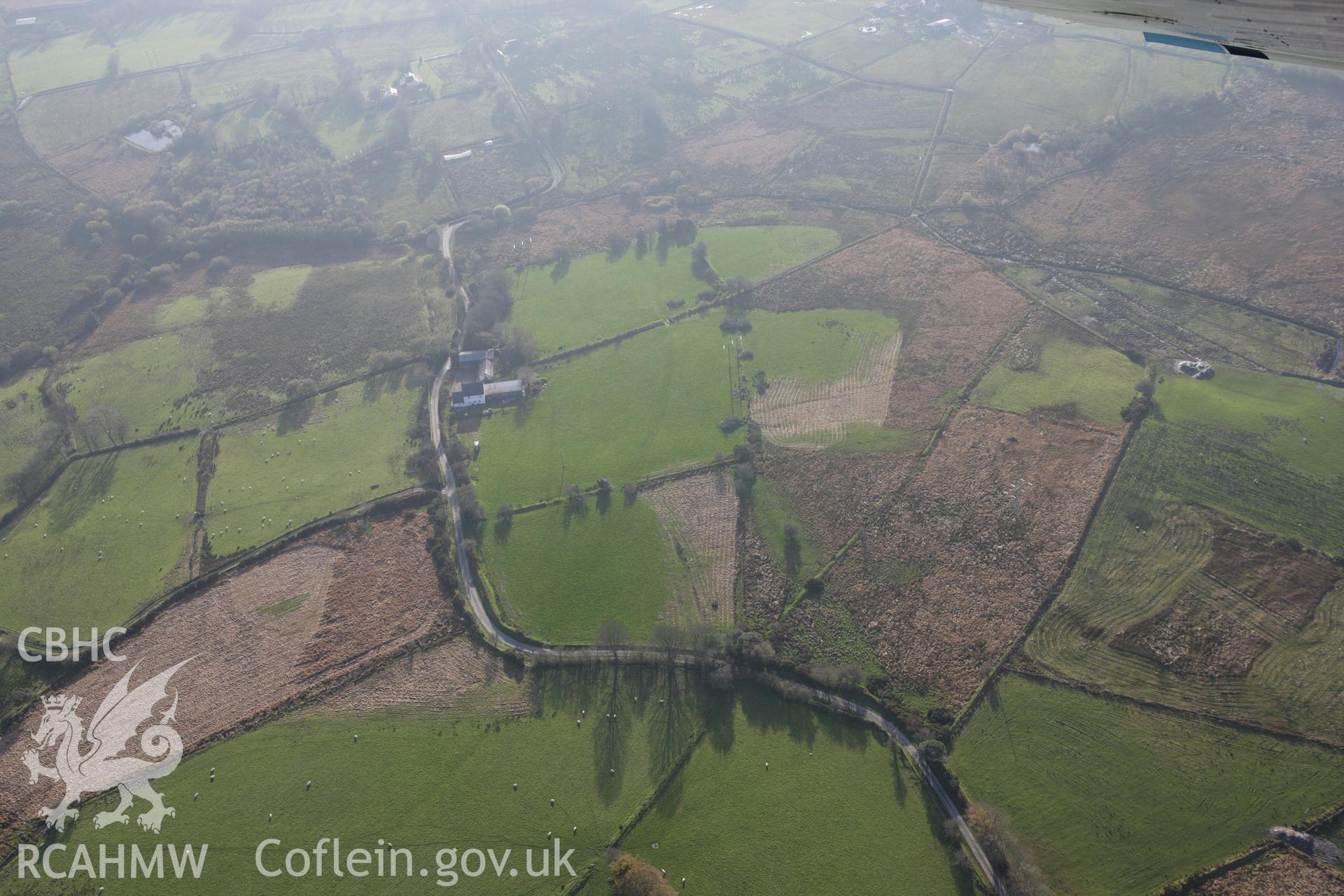 RCAHMW colour oblique aerial photograph of Sarn Helen Roman Road section at Rhyd Fudr. Taken on 09 November 2009 by Toby Driver