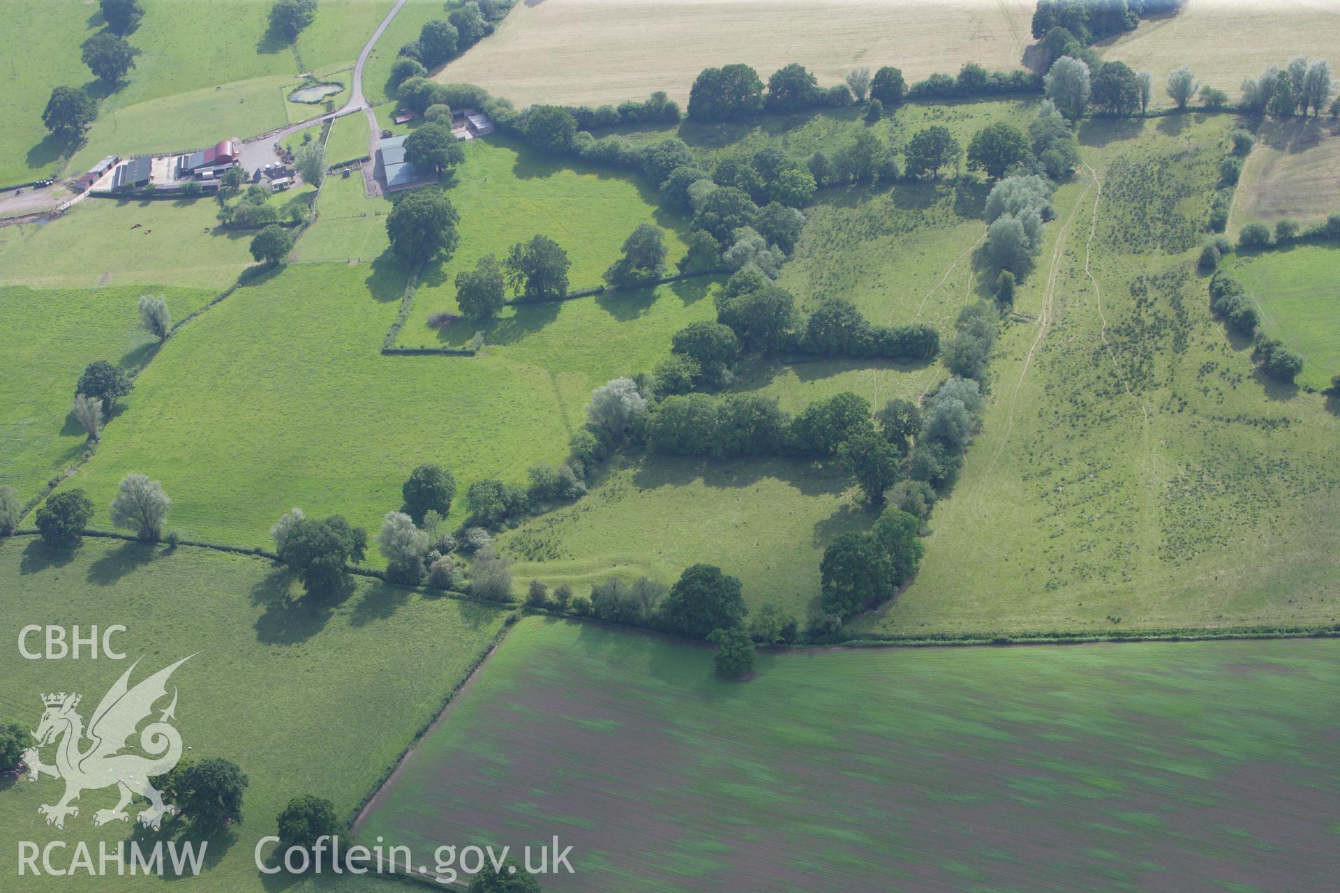 RCAHMW colour oblique photograph of Llangybi Bottom, standing stone. Taken by Toby Driver on 11/06/2009.