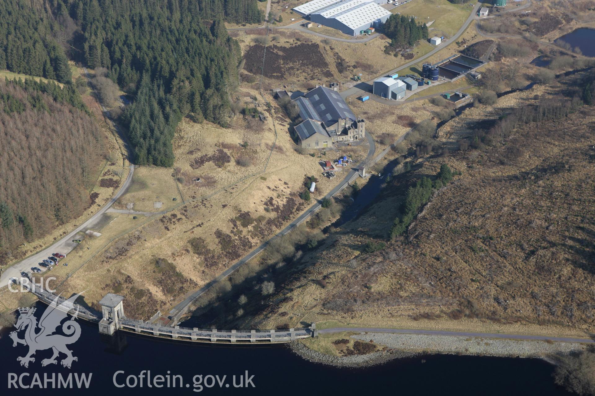 RCAHMW colour oblique photograph of Alwen Reservoir, Water Works. Taken by Toby Driver on 18/03/2009.