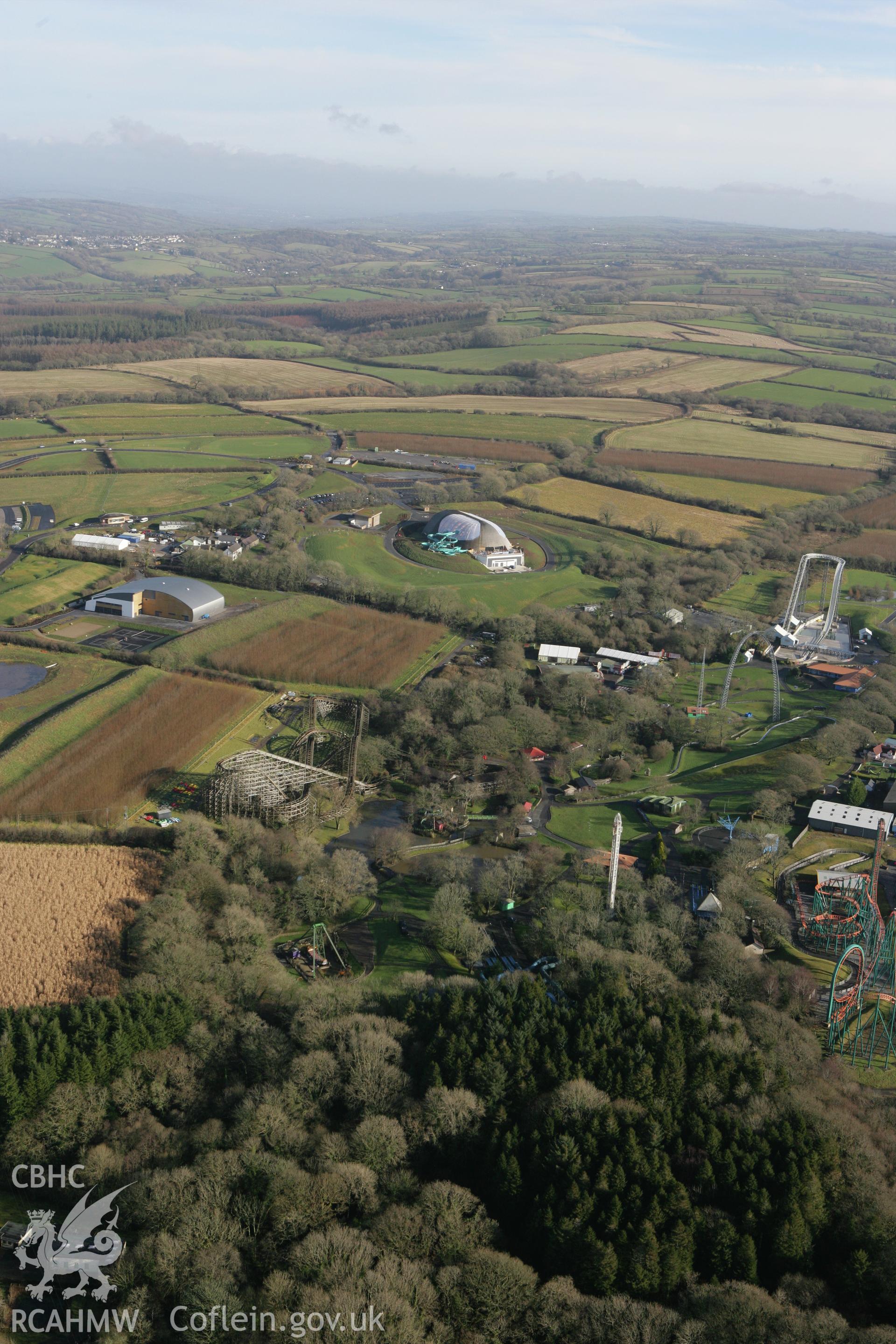 RCAHMW colour oblique aerial photograph of Oakwood Theme Park. Taken on 28 January 2009 by Toby Driver