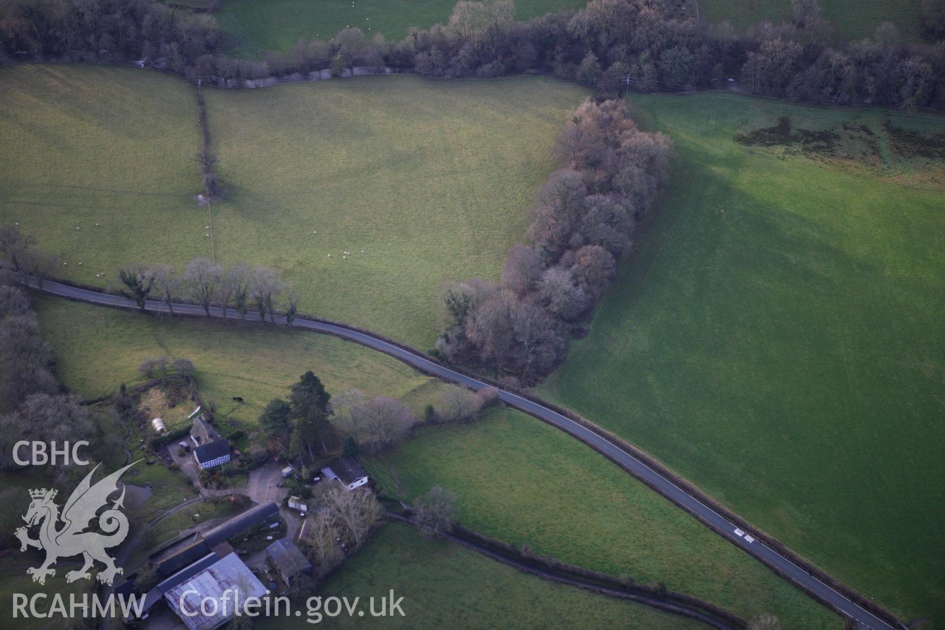 RCAHMW colour oblique aerial photograph of Aber Bechan Dyke. Taken on 10 December 2009 by Toby Driver