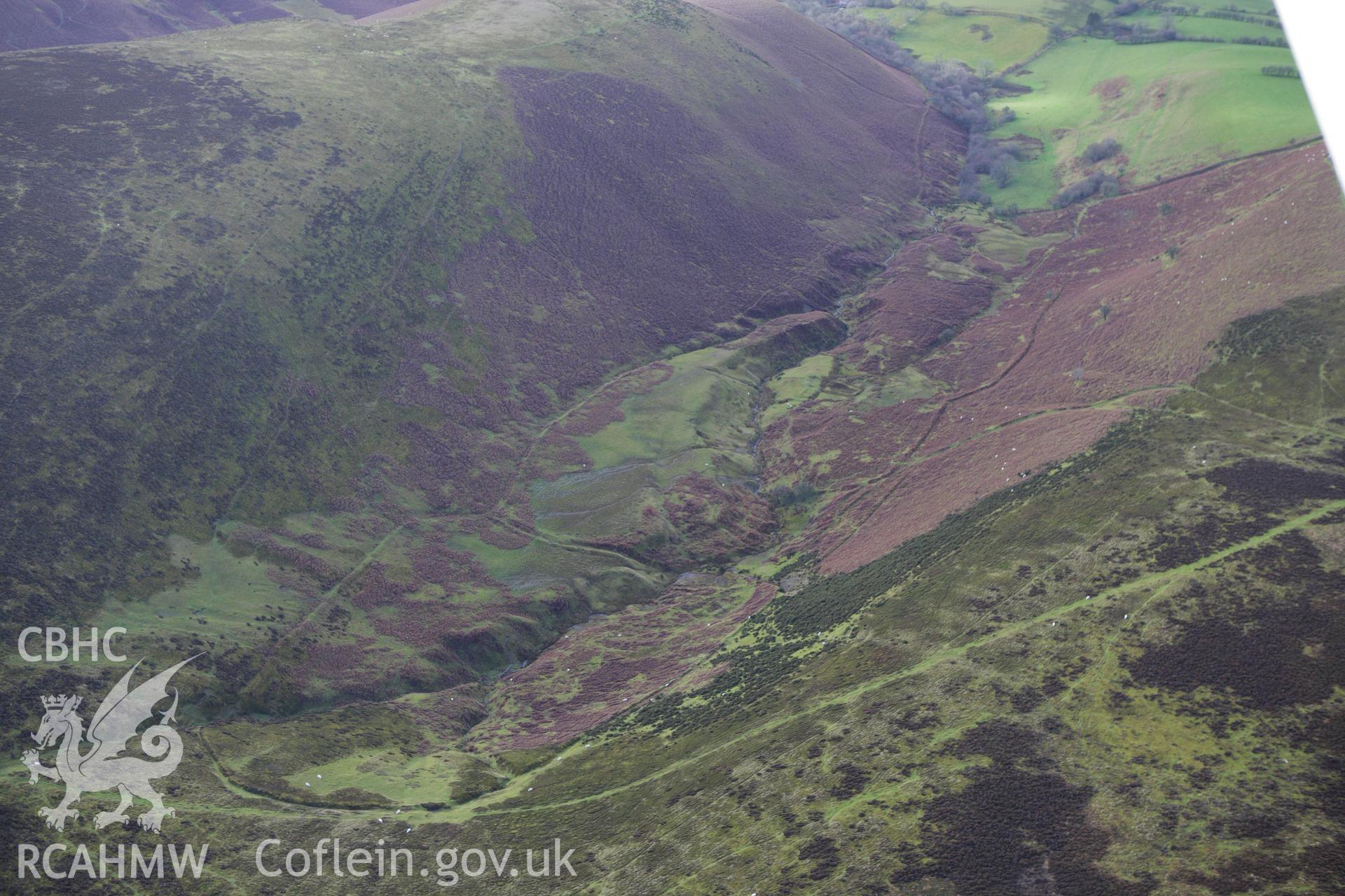 RCAHMW colour oblique aerial photograph of Cwm Crogau Deserted Settlement. Taken on 10 December 2009 by Toby Driver