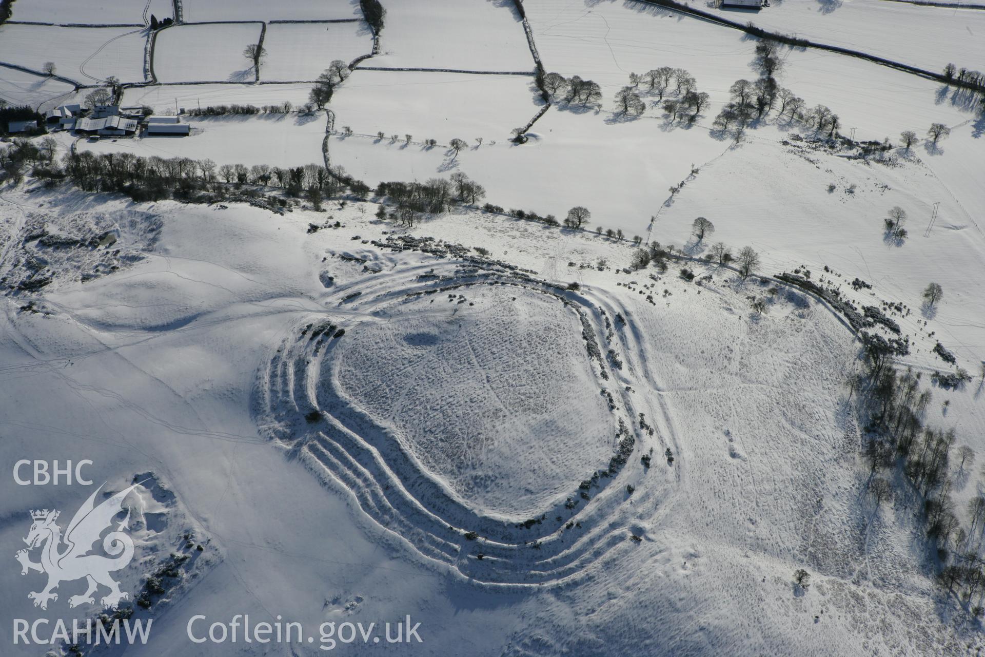 RCAHMW colour oblique photograph of Pen y Crug hillfort. Taken by Toby Driver on 06/02/2009.