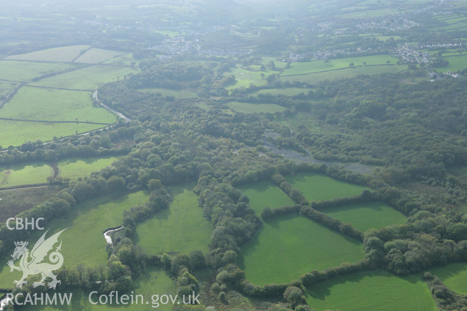 RCAHMW colour oblique aerial photograph of old coal levels at Maes Mawr, Pontyberem, looking south-west. Taken on 14 October 2009 by Toby Driver
