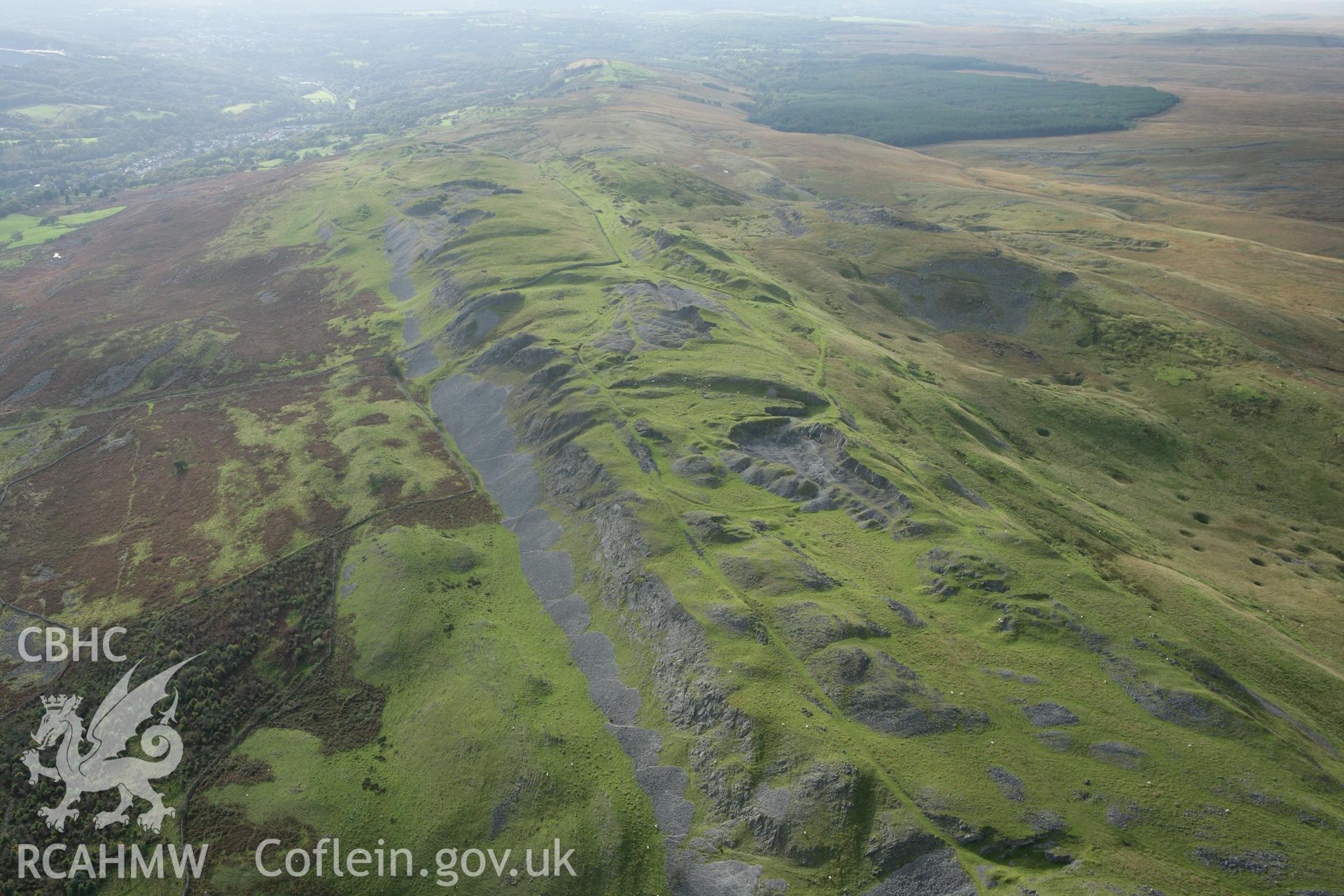 RCAHMW colour oblique aerial photograph of Cribarth Quarries. Taken on 14 October 2009 by Toby Driver