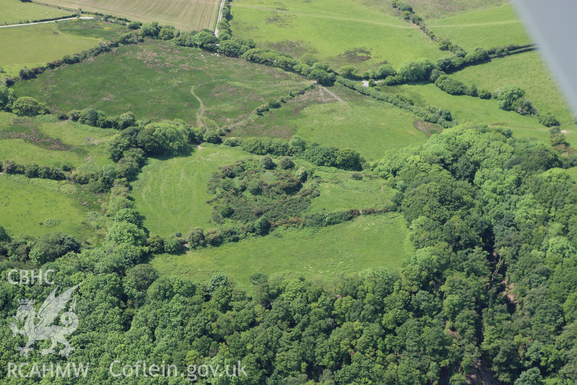 RCAHMW colour oblique aerial photograph of Castell Gwallter, Llandre. Taken on 02 June 2009 by Toby Driver
