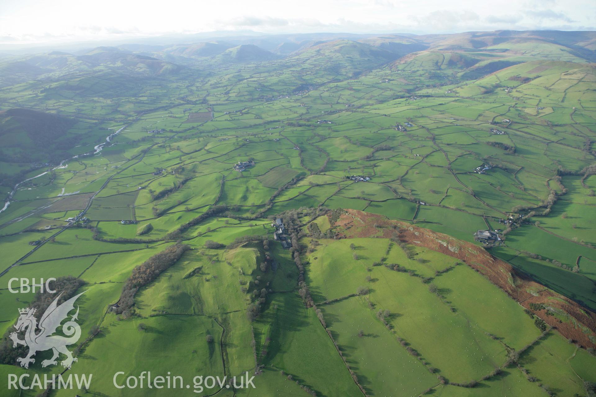 RCAHMW colour oblique aerial photograph of Soar Welsh Baptist Chapel, Efail-Rhyd in landscape view to the west of Craig Orllwyn, Tanat Valley. Taken on 10 December 2009 by Toby Driver