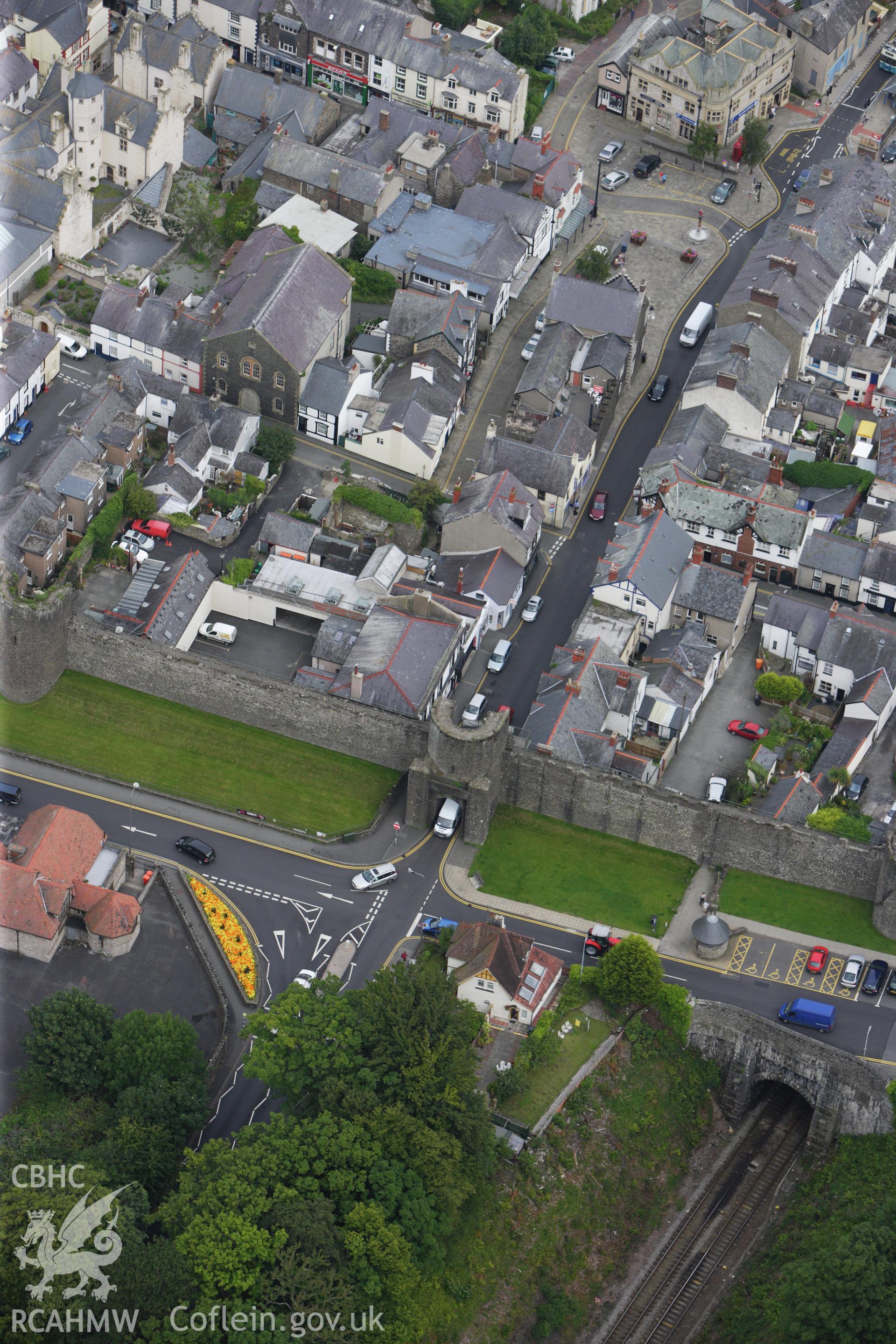 RCAHMW colour oblique aerial photograph of Conwy Town Walls. Taken on 06 August 2009 by Toby Driver