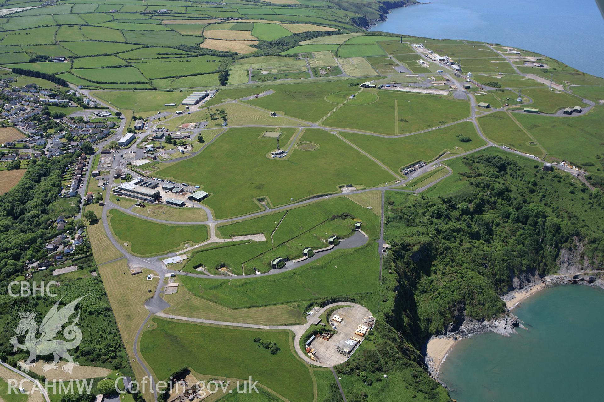 RCAHMW colour oblique aerial photograph of Defence Evaluation and Research Agency, Aberporth. Taken on 01 June 2009 by Toby Driver
