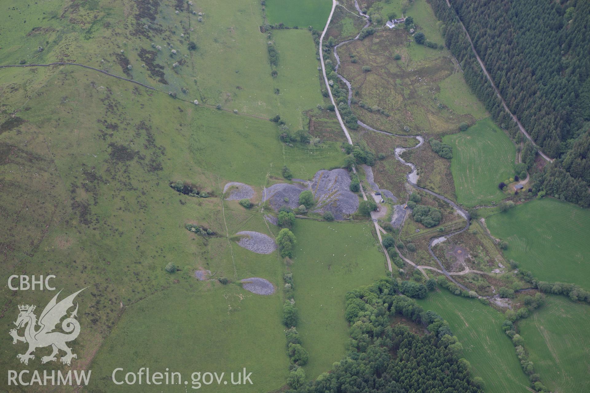 RCAHMW colour oblique aerial photograph of Cymerau Slate Quarry. Taken on 02 June 2009 by Toby Driver