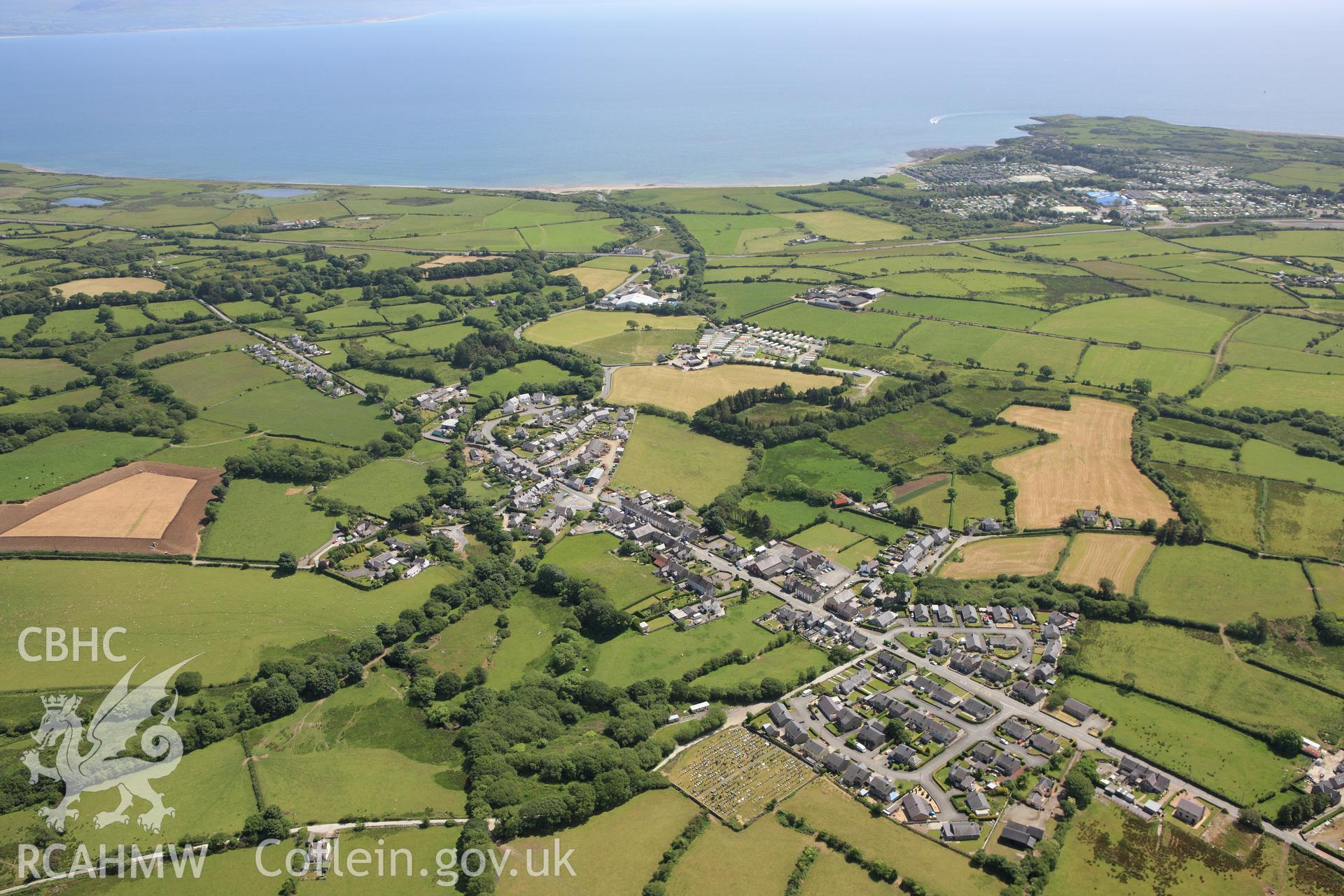 RCAHMW colour oblique aerial photograph of Chwilog. Taken on 16 June 2009 by Toby Driver