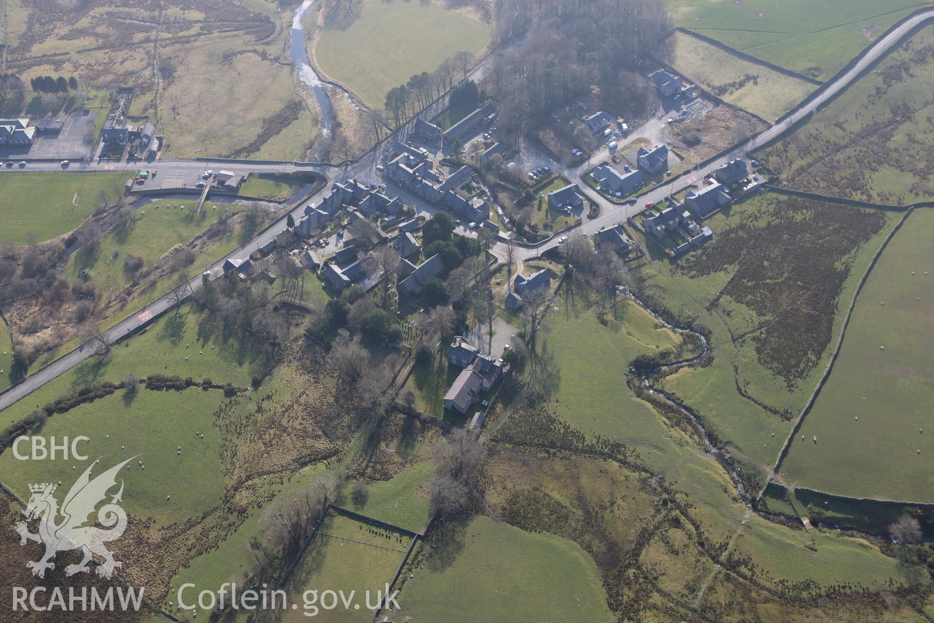 RCAHMW colour oblique photograph of Pentrefoelas, village. Taken by Toby Driver on 18/03/2009.