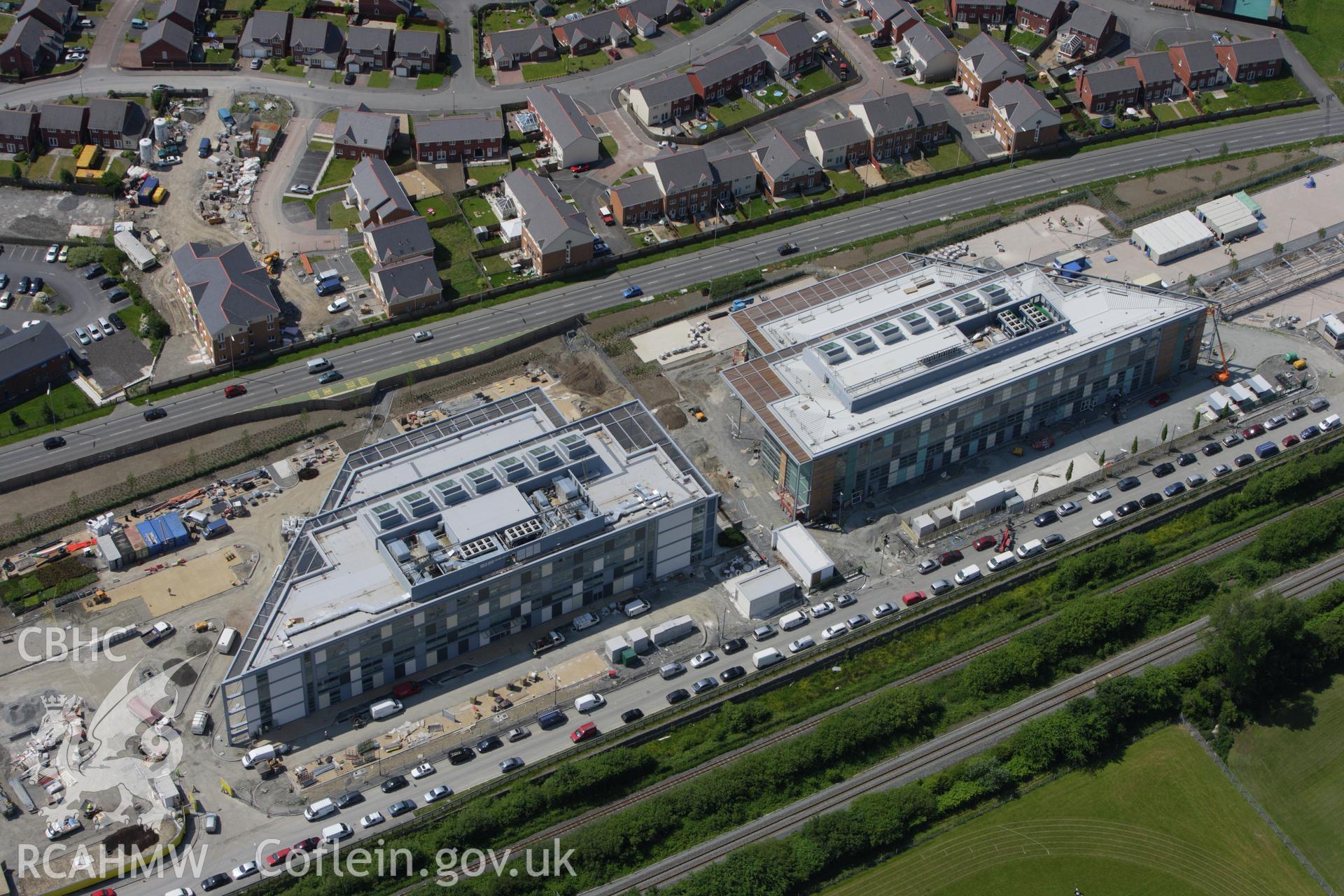 RCAHMW colour oblique aerial photograph of Welsh Assembly Government and County Council offices, Aberystwyth. Taken on 02 June 2009 by Toby Driver