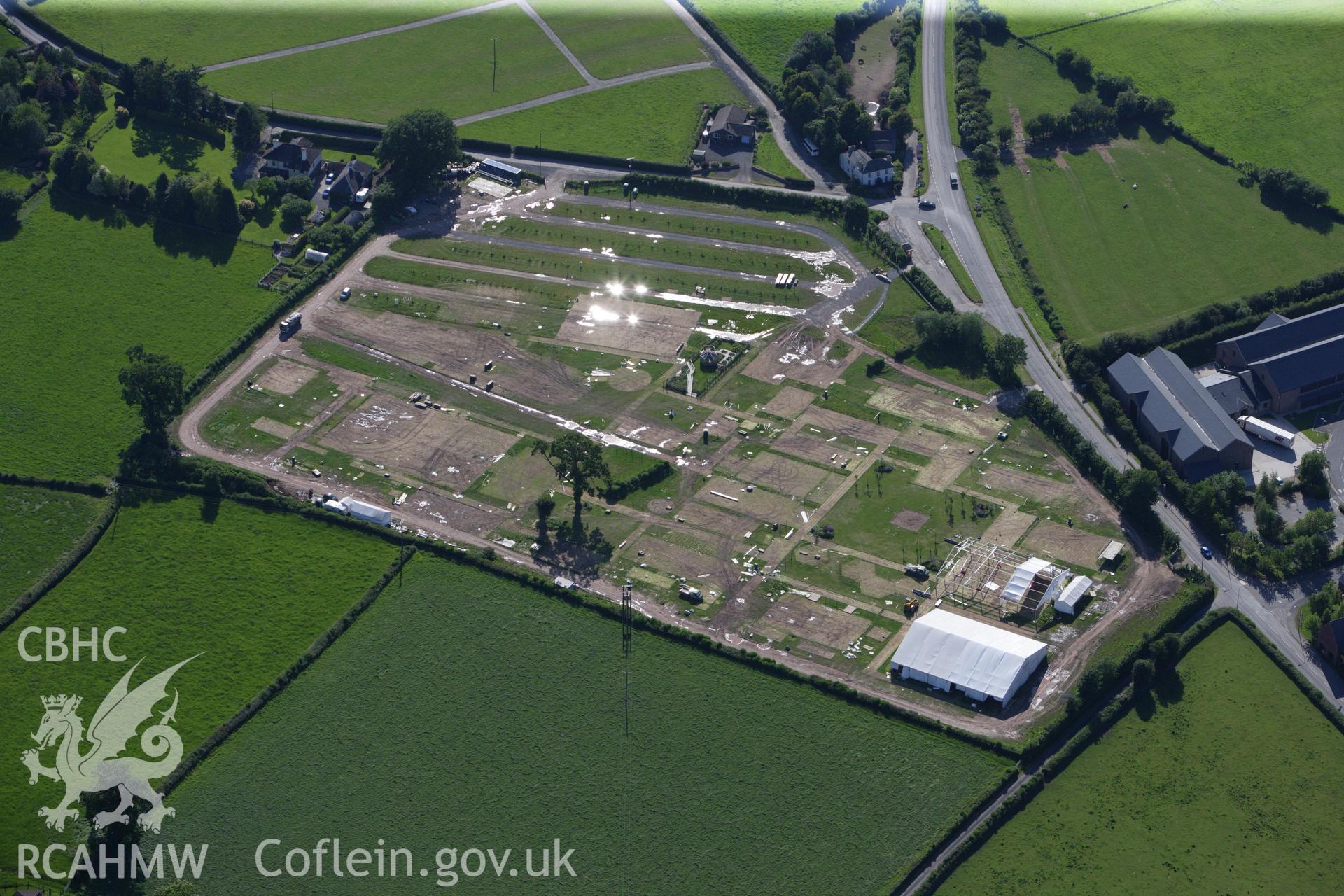 RCAHMW colour oblique aerial photograph of Hay Festival Site, Hay-On-Wye. Taken on 11 June 2009 by Toby Driver