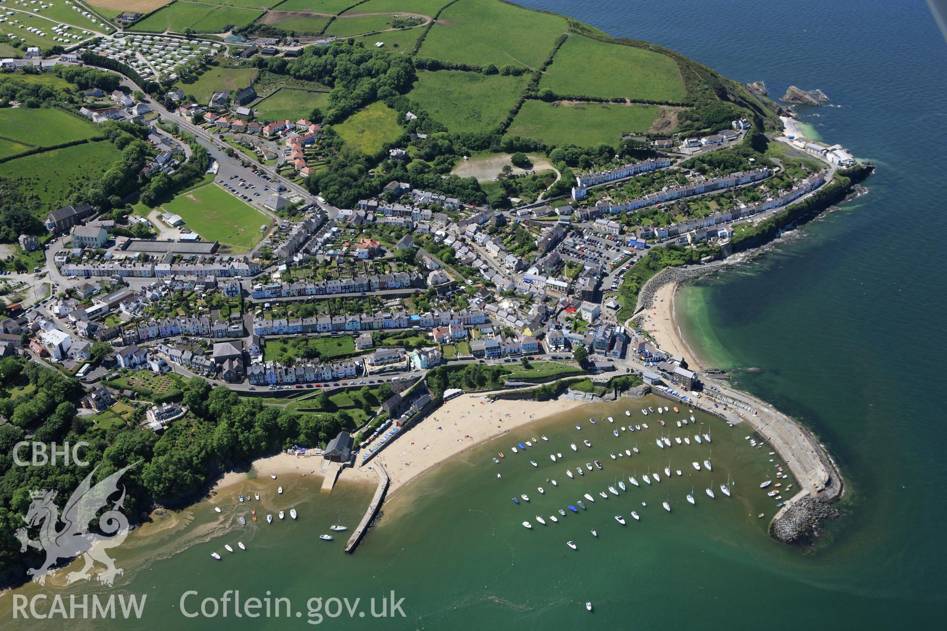 RCAHMW colour oblique aerial photograph of New Quay. Taken on 01 June 2009 by Toby Driver