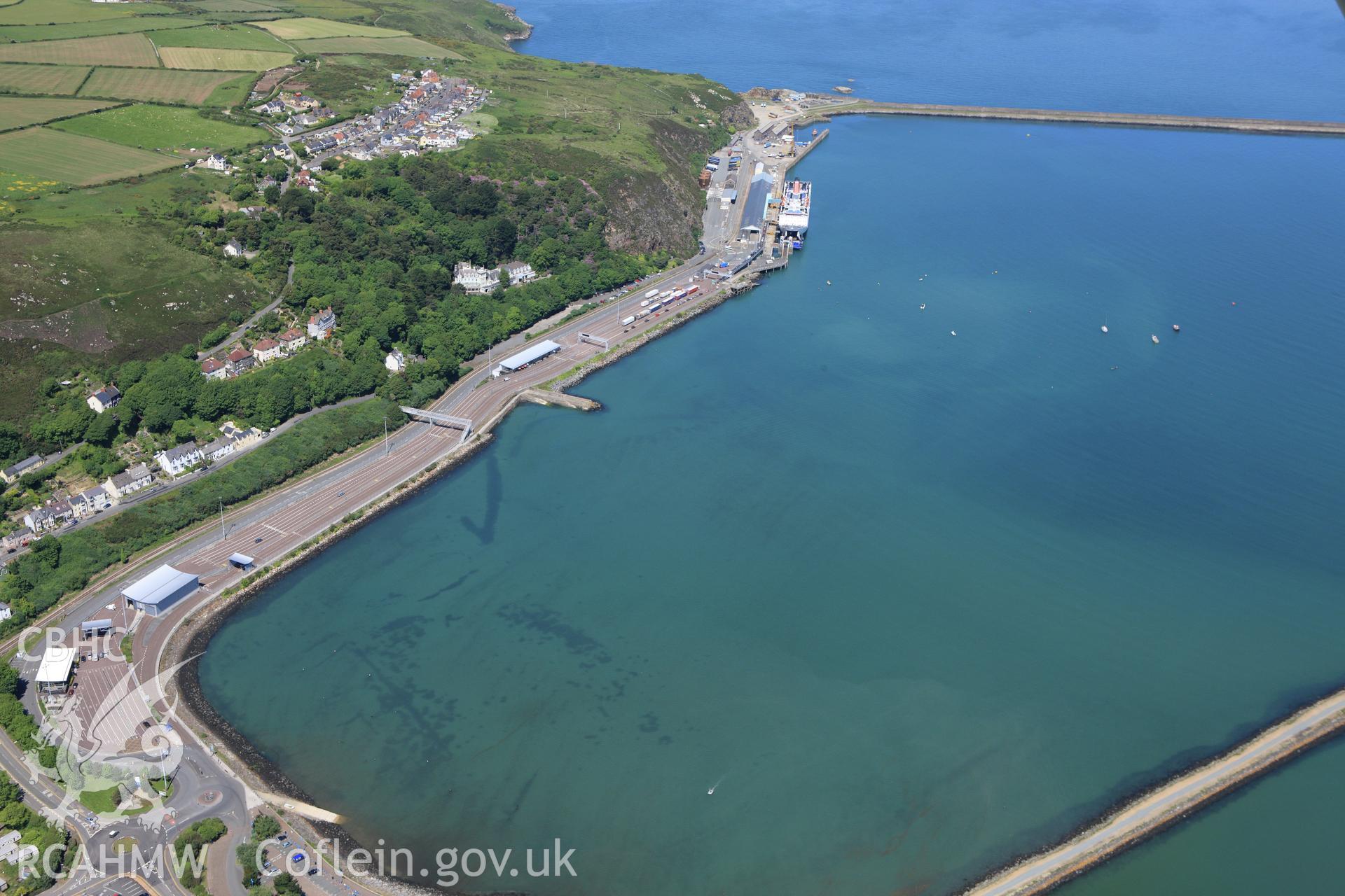 RCAHMW colour oblique aerial photograph of Fishguard Harbour North-West Fish Trap. Taken on 01 June 2009 by Toby Driver