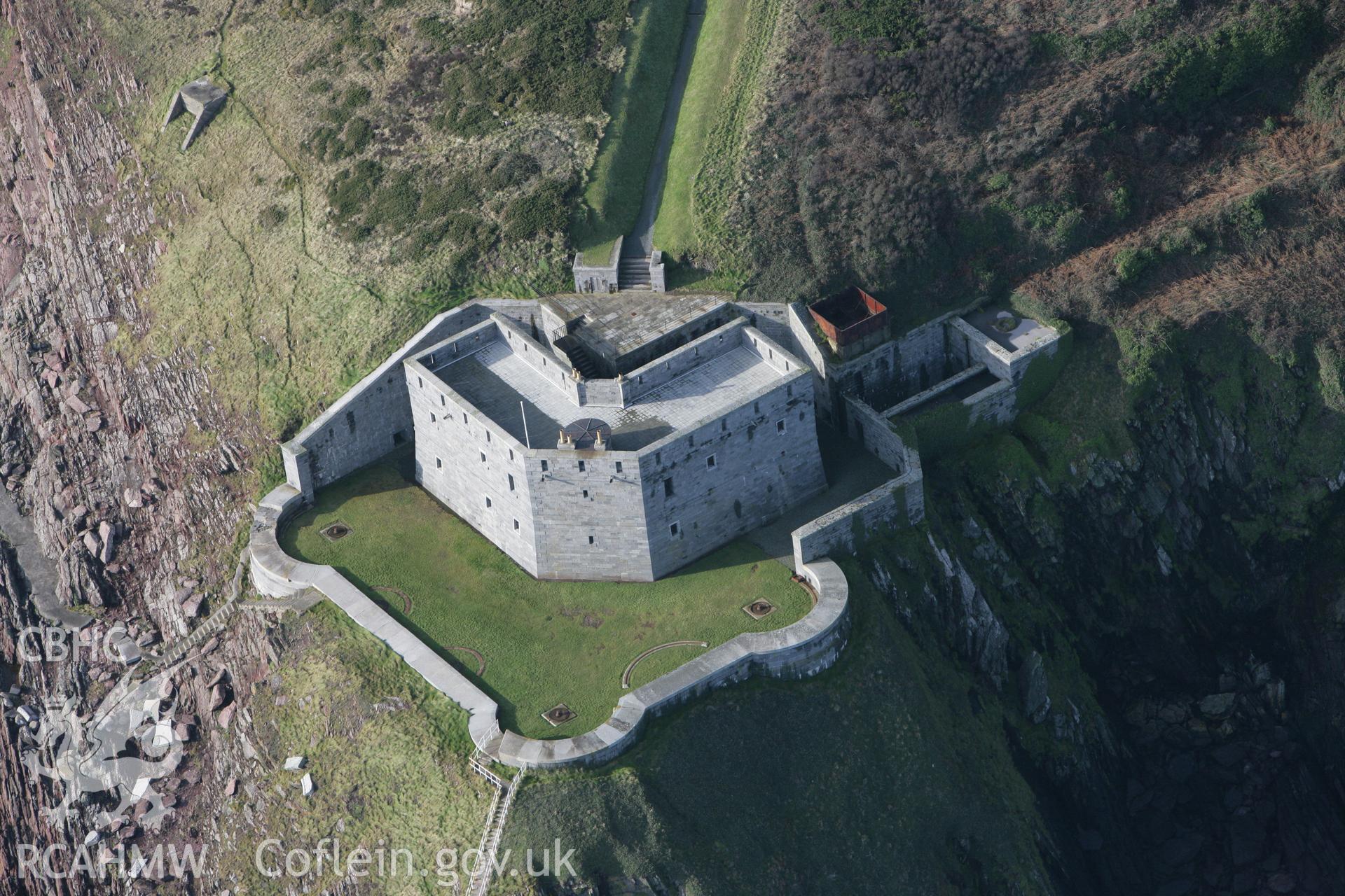 RCAHMW colour oblique aerial photograph of West Blockhouse Fort. Taken on 28 January 2009 by Toby Driver