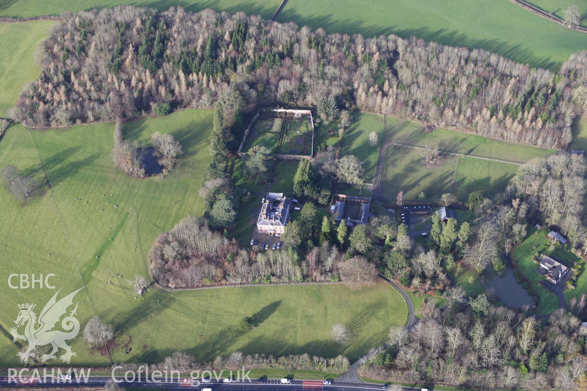 RCAHMW colour oblique aerial photograph of Garthmyl Hall. Taken on 10 December 2009 by Toby Driver