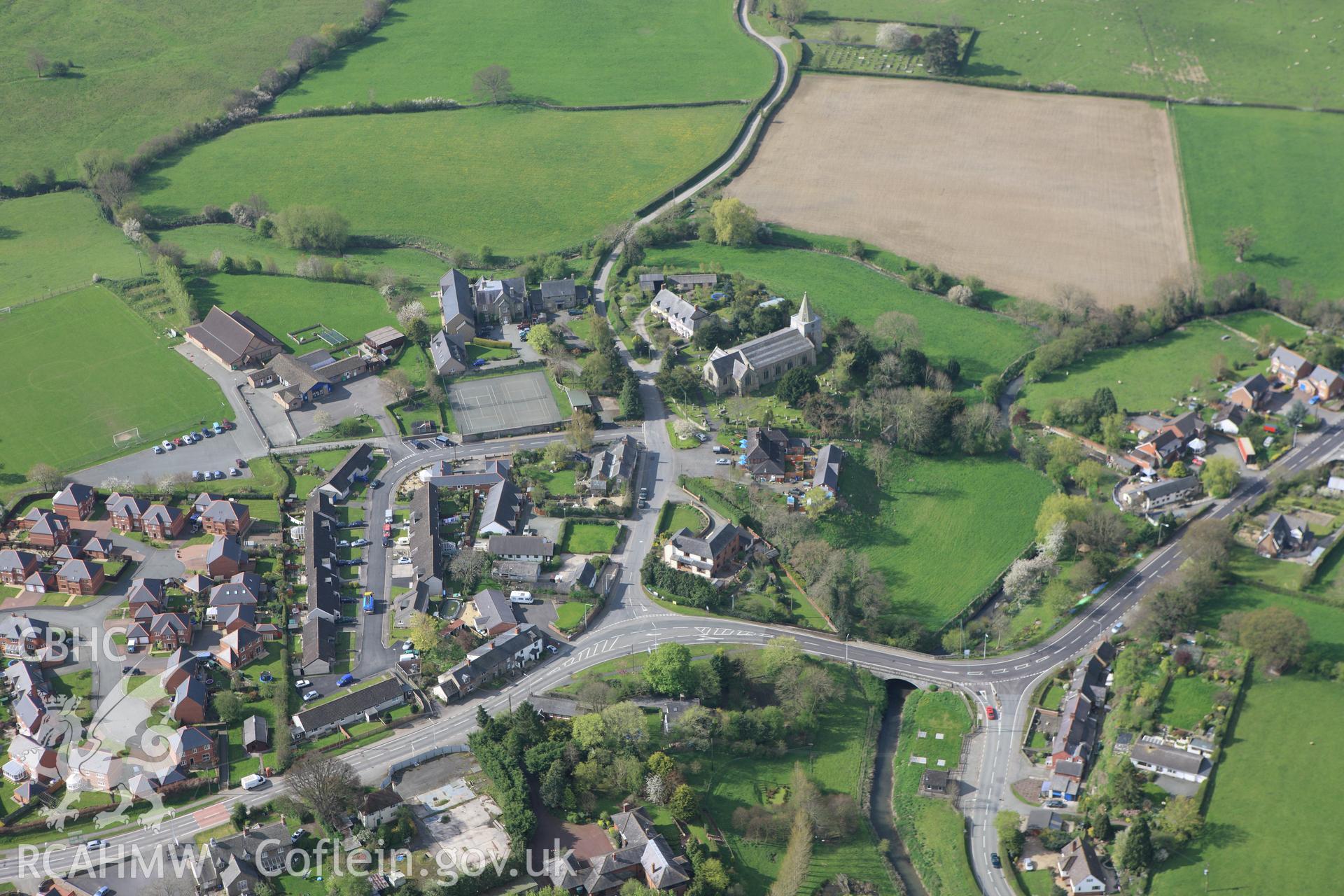 RCAHMW colour oblique aerial photograph of Churchstoke. Taken on 21 April 2009 by Toby Driver