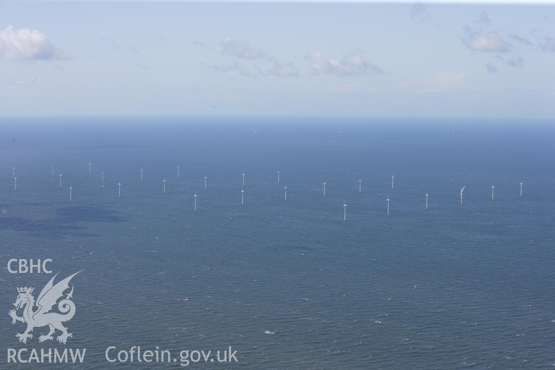 RCAHMW colour oblique aerial photograph of North Hoyle Offshore Windfarm, Prestatyn. Taken on 30 July 2009 by Toby Driver