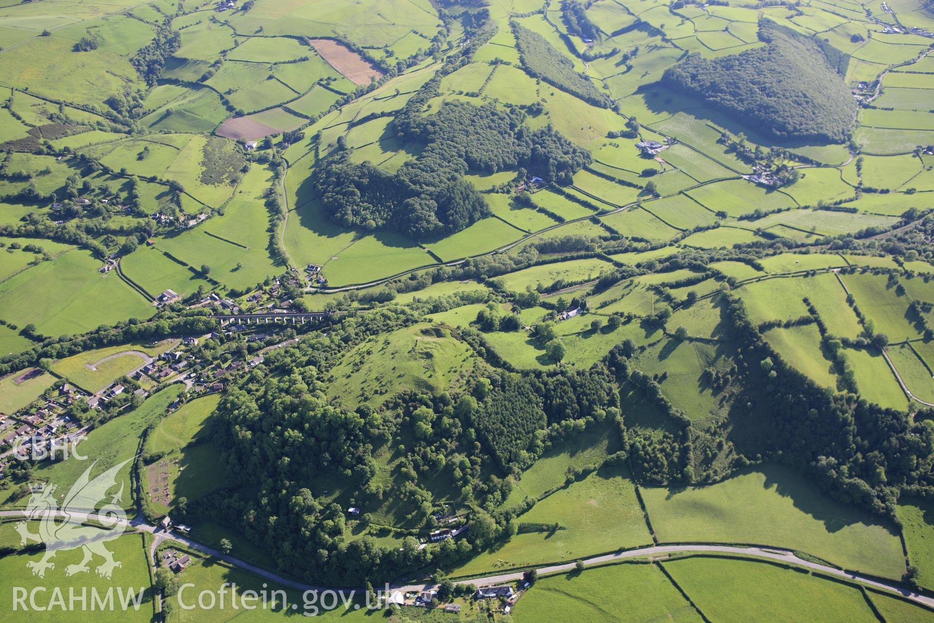 RCAHMW colour oblique aerial photograph of Cnwclas Castle. Taken on 11 June 2009 by Toby Driver