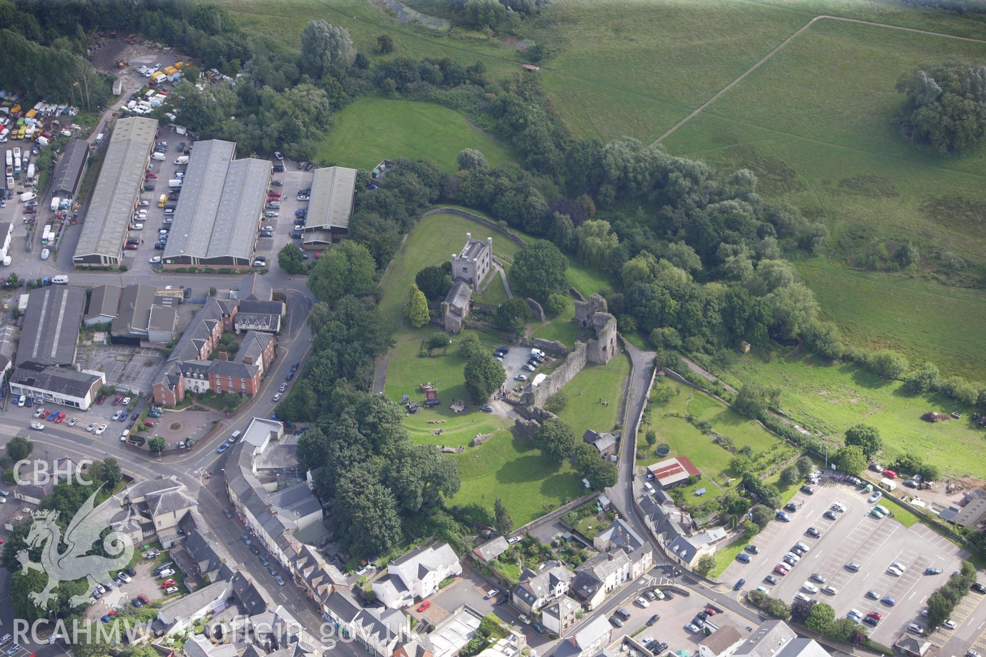 RCAHMW colour oblique aerial photograph of Abergavenny Castle. Taken on 23 July 2009 by Toby Driver