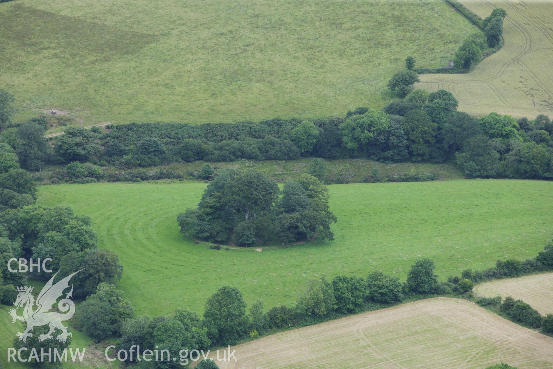 RCAHMW colour oblique aerial photograph of Parc-y-Domen, Castell Dyffryn Mawr. Taken on 09 July 2009 by Toby Driver
