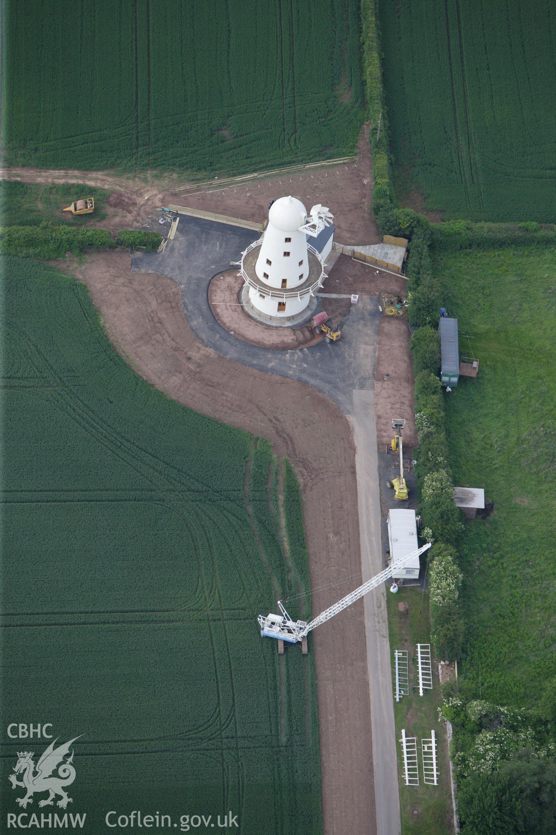 RCAHMW colour oblique aerial photograph of Llancayo Farm Windmill, near Usk. Taken on 11 June 2009 by Toby Driver