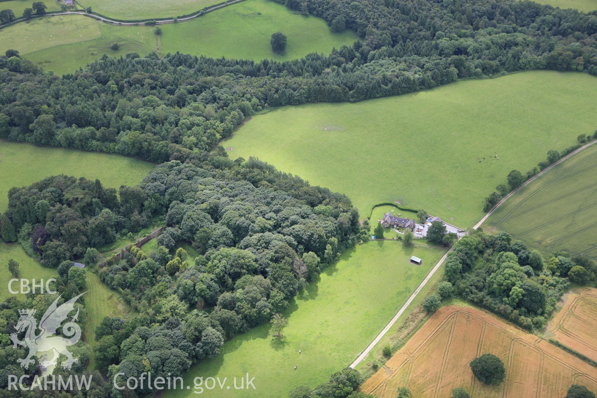 RCAHMW colour oblique aerial photograph of a section of Offa's Dyke at Plas Power. Taken on 08 July 2009 by Toby Driver