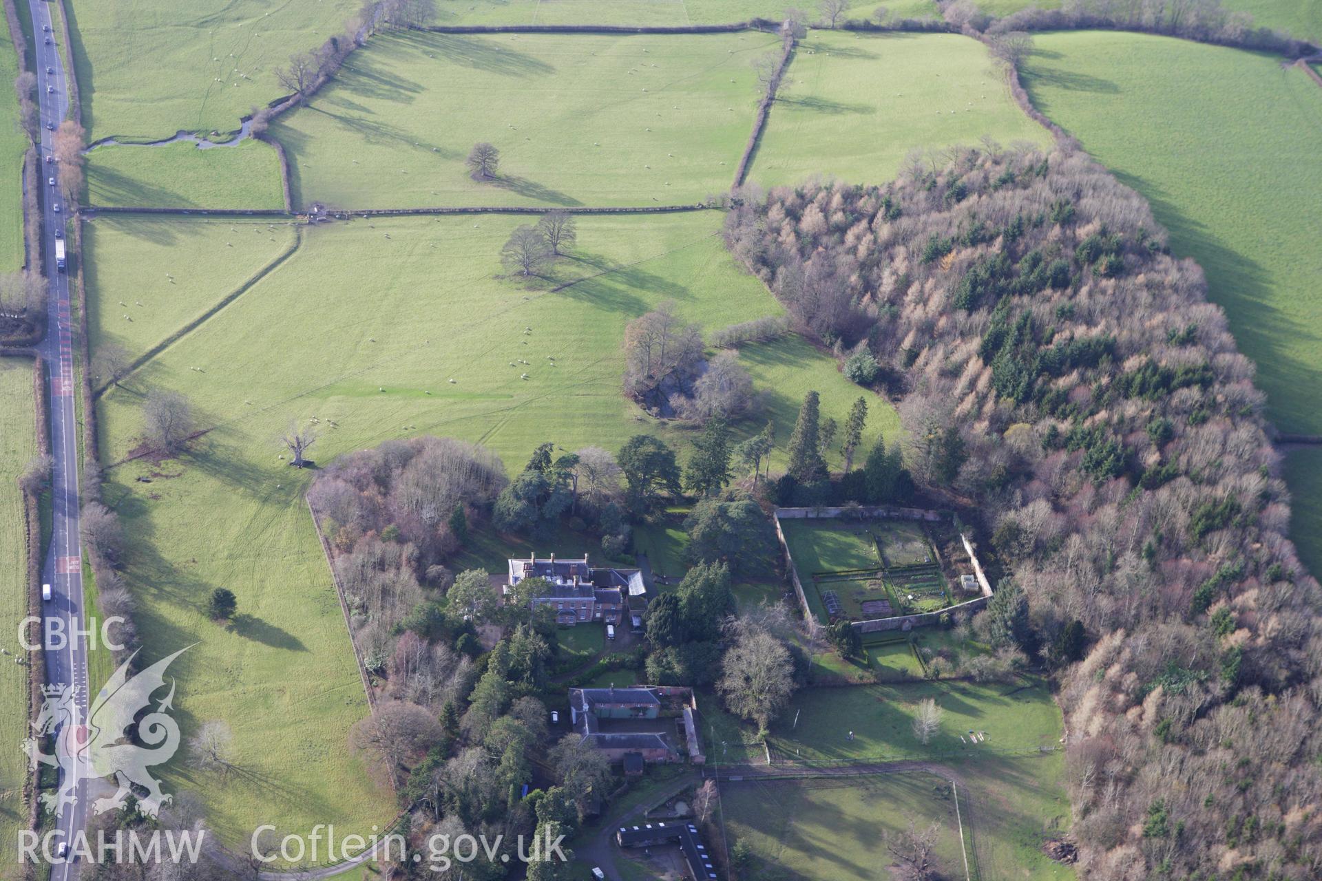 RCAHMW colour oblique aerial photograph of Garthmyl Hall. Taken on 10 December 2009 by Toby Driver