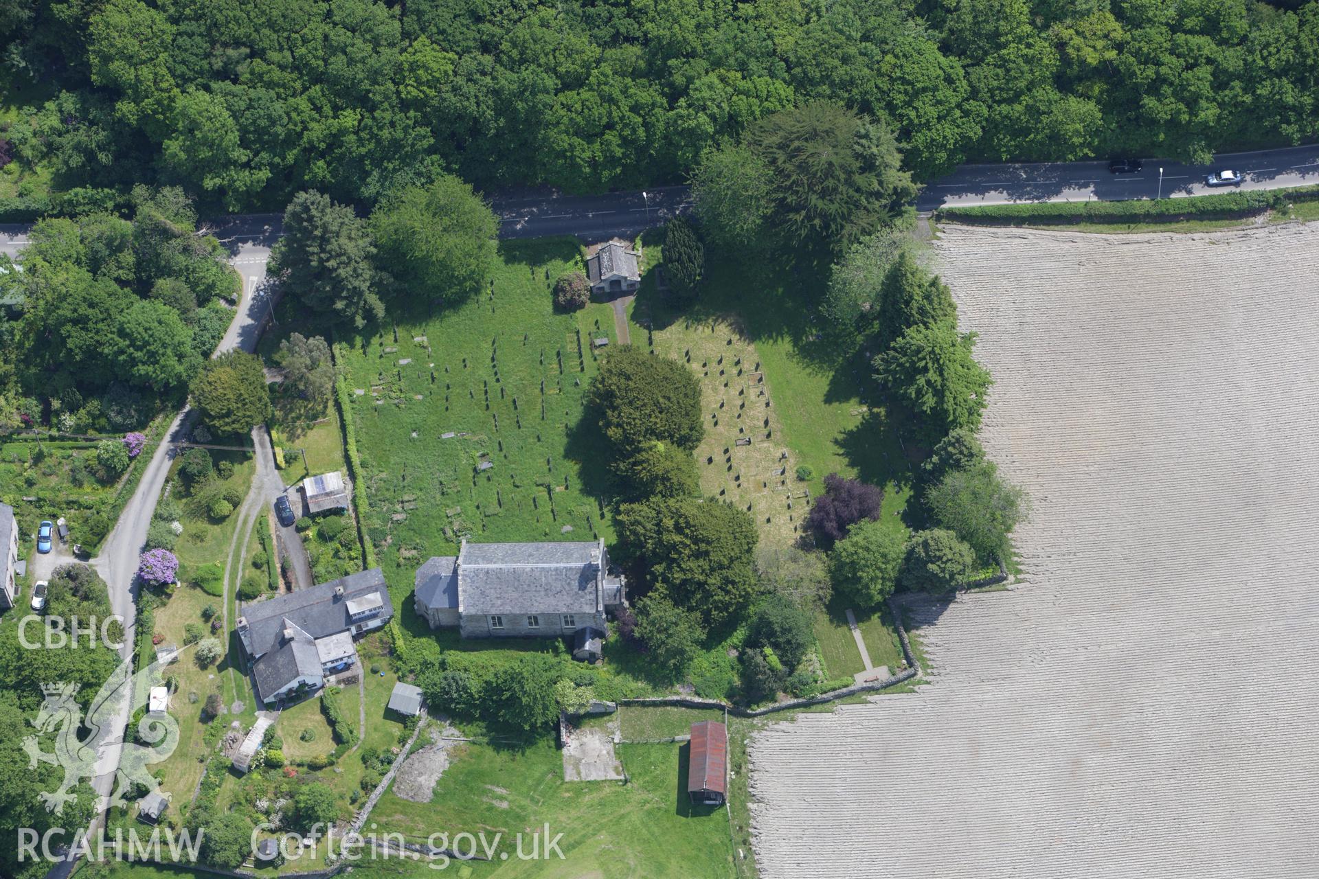 RCAHMW colour oblique aerial photograph of St Michaels Church, Ysgubor-y-Coed, Eglwysfach. Taken on 02 June 2009 by Toby Driver